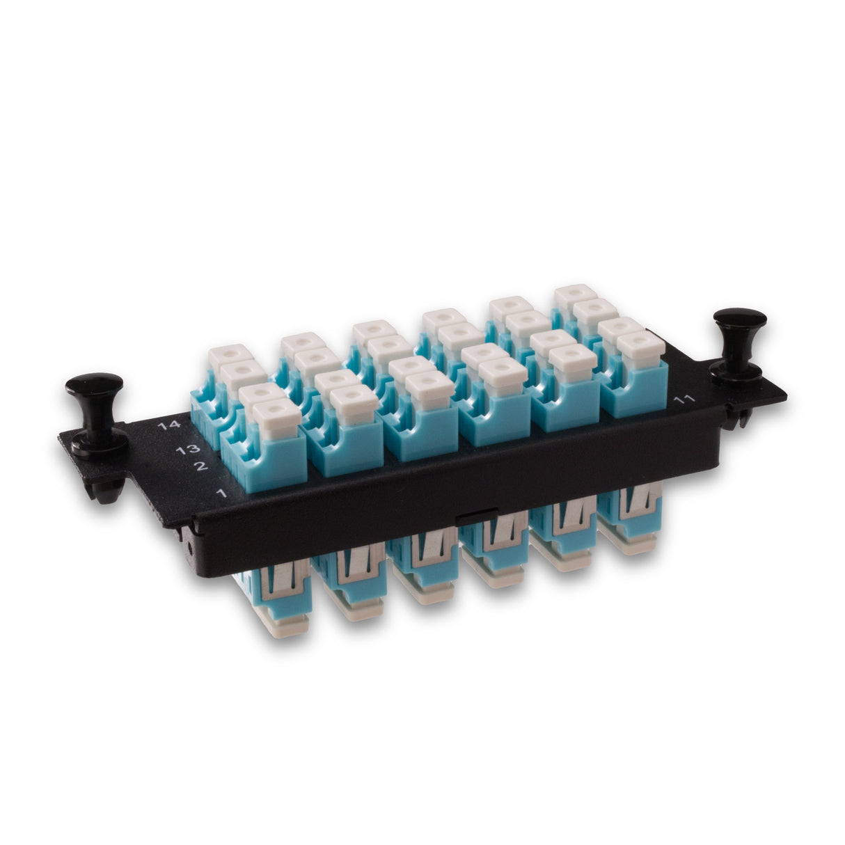 24-Port LGX Compatible Fiber Patch Panel with Numbered Ports, Preloaded with Aqua LC/UPC Adapters/Couplers