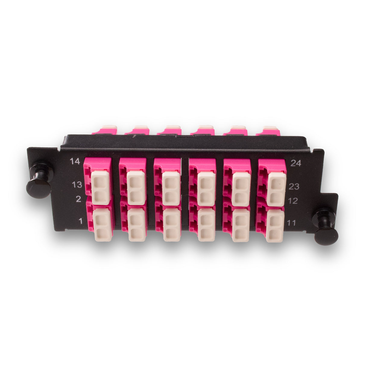 24-Port LGX Compatible Fiber Patch Panel with Numbered Ports, Preloaded with Magenta LC/UPC Adapters/Couplers