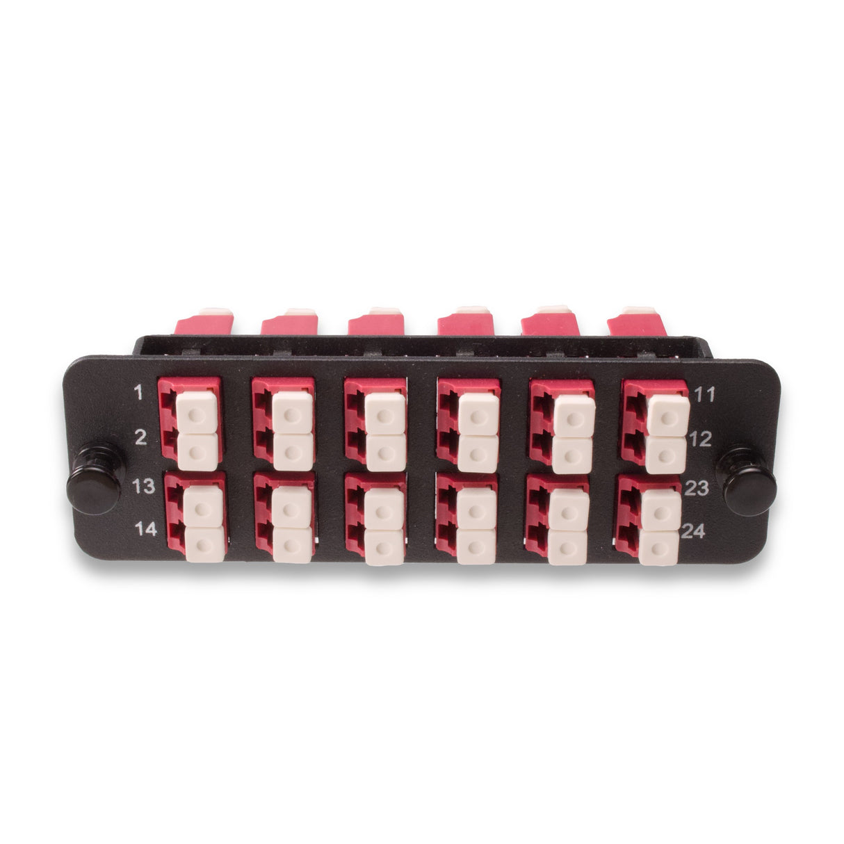 24-Port LGX Compatible Fiber Patch Panel with Numbered Ports, Preloaded with Magenta LC/UPC Adapters/Couplers