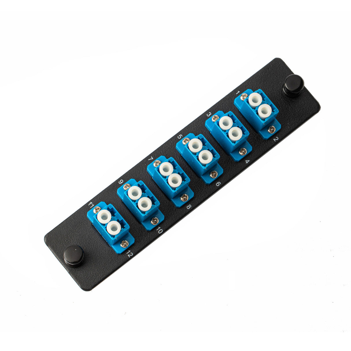 12-Port LGX Compatible Fiber Patch Panel with Numbered Ports, Preloaded with Blue LC Adapters/Couplers