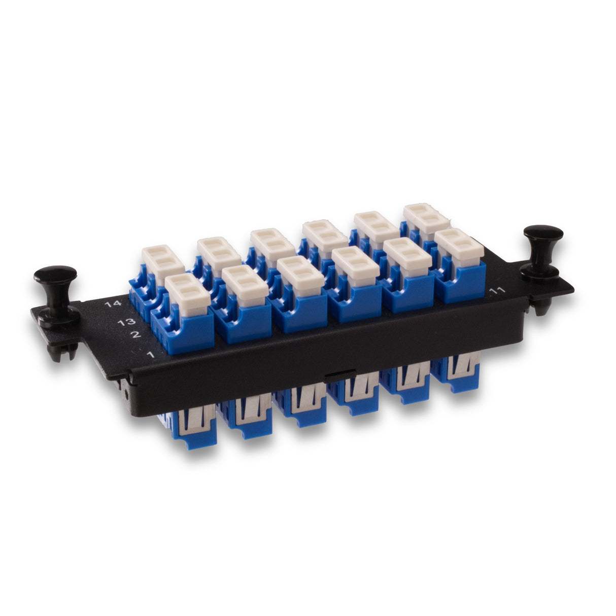 24-Port LGX Compatible Fiber Patch Panel with Numbered Ports, Preloaded with Blue LC/UPC Adapters/Couplers