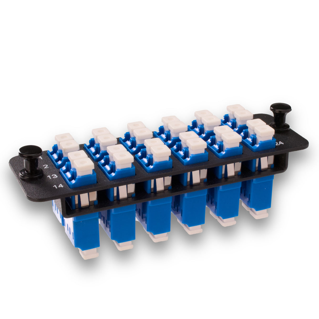 24-Port LGX Compatible Fiber Patch Panel with Numbered Ports, Preloaded with Blue LC/UPC Adapters/Couplers
