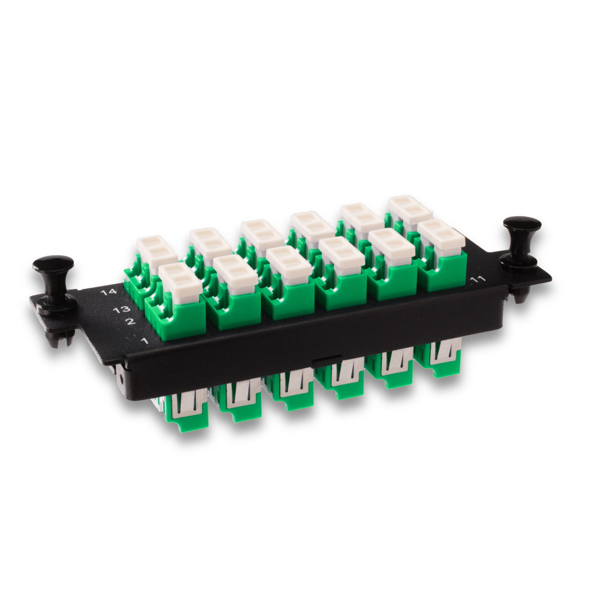 24-Port LGX Compatible Fiber Patch Panel with Numbered Ports, Preloaded with Green LC/APC Adapters/Couplers