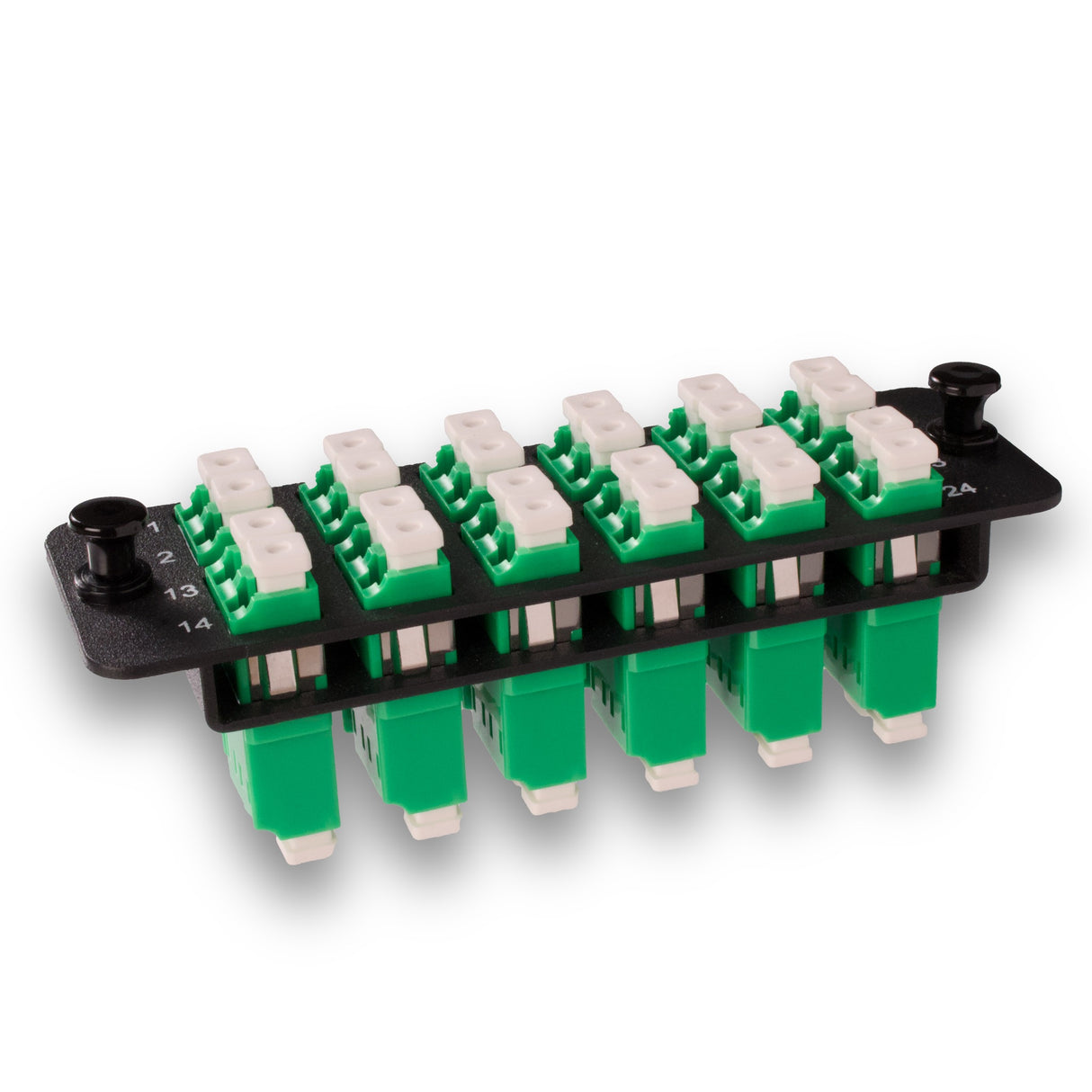 24-Port LGX Compatible Fiber Patch Panel with Numbered Ports, Preloaded with Green LC/APC Adapters/Couplers