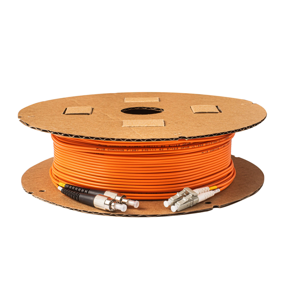 0.2dB LC/UPC to FC/UPC Multimode OM1 Duplex Fiber Patch Cable | Corning InfiniCor 300 Optical 62.5 µm Multimode Fiber | Orange OFNP Jacket