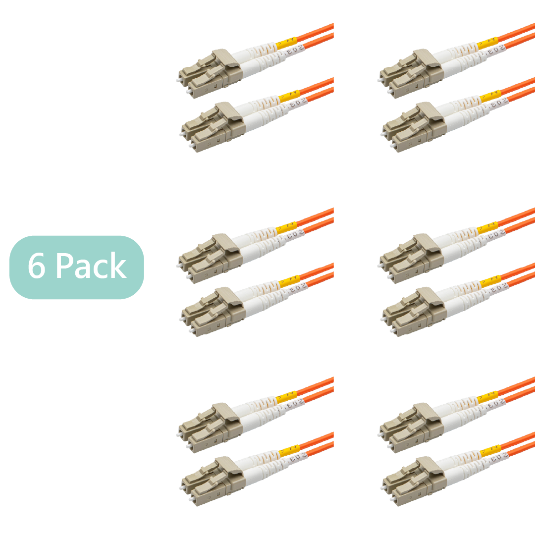 Bundle Deal – 0.2dB LC/UPC to LC/UPC Multimode OM1 Duplex Fiber Patch Cable | Corning InfiniCor 300 Optical 62.5 µm Multimode Fiber | Orange Jacket | 20 cm | 6-Pack