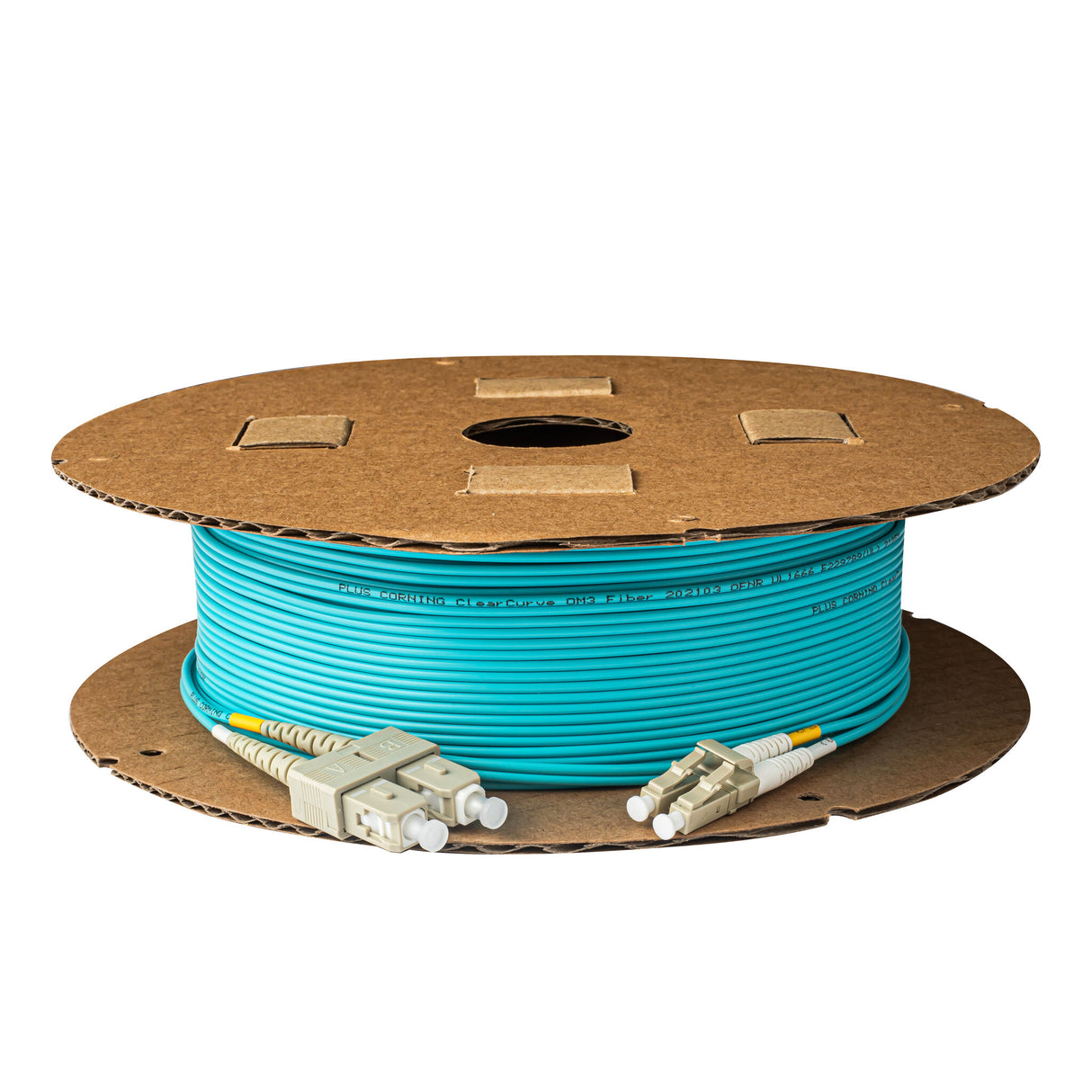 0.2dB LC/UPC to SC/UPC Multimode OM4 Duplex Fiber Patch Cable | Corning ClearCurve OM4 50 µm Laser-Optimized Fiber | Aqua LSZH Jacket, Beige Connectors