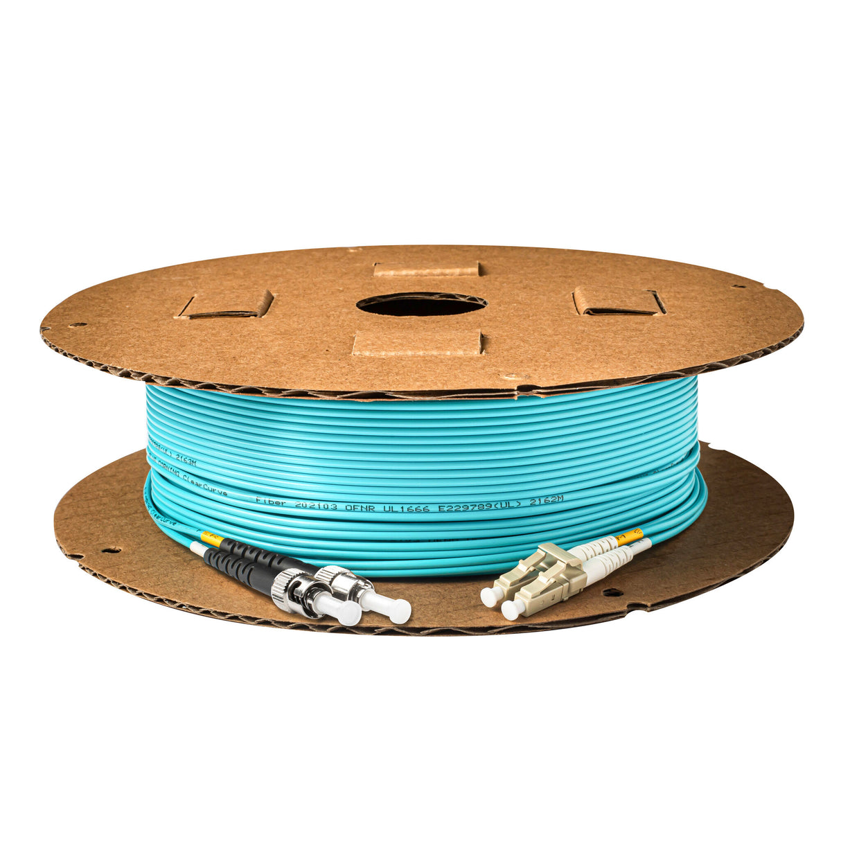 0.2dB LC/UPC to ST/UPC Multimode OM3 Duplex Fiber Patch Cable | Corning ClearCurve OM3 50 µm Laser-Optimized Fiber | Aqua LSZH Jacket, Beige Connectors