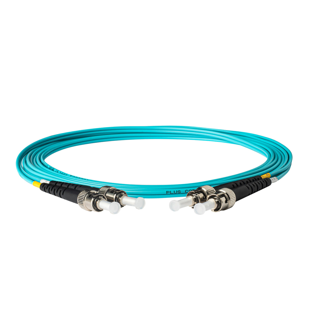 0.2dB ST/UPC to ST/UPC Multimode OM3 Duplex Fiber Patch Cable | Corning ClearCurve OM3 50 µm Laser-Optimized Fiber | Aqua OFNR Jacket, Metal Connectors