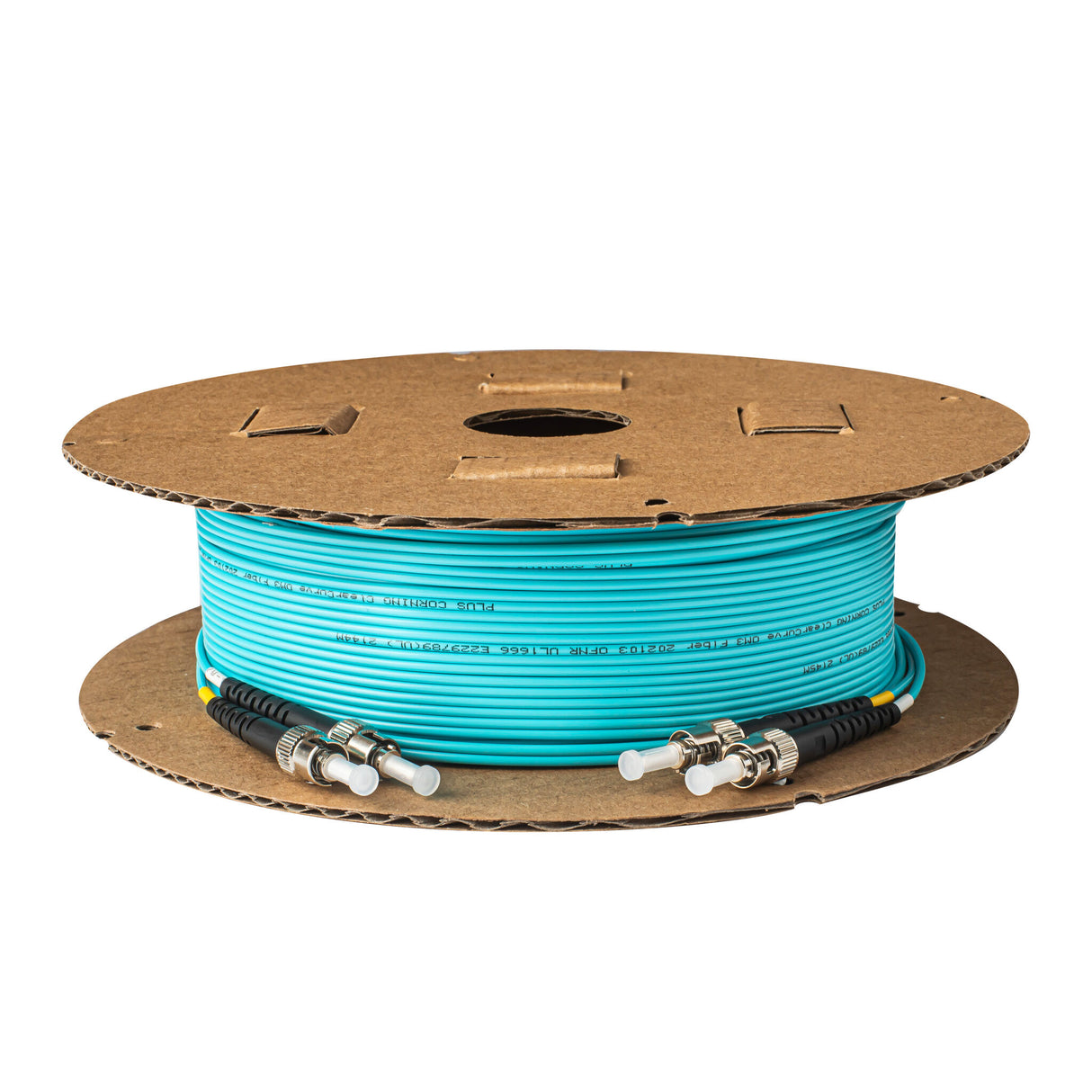 0.2dB ST/UPC to ST/UPC Multimode OM3 Duplex Fiber Patch Cable | Corning ClearCurve OM3 50 µm Laser-Optimized Fiber | Aqua OFNR Jacket, Metal Connectors