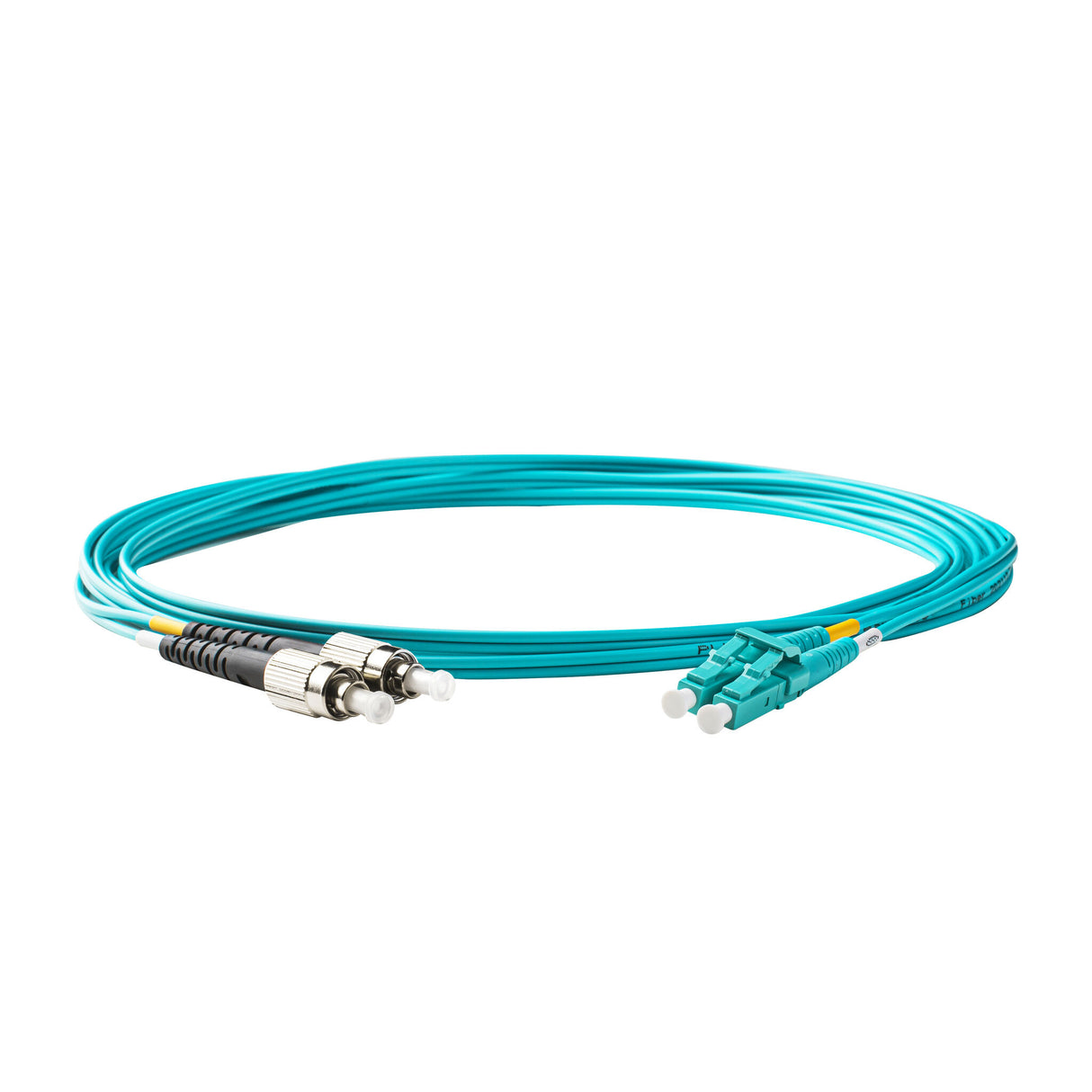 0.2dB LC/UPC to FC/UPC Multimode OM4 Duplex Fiber Patch Cable | Corning ClearCurve OM4 50 µm Laser-Optimized Fiber | Aqua LSZH Jacket, Aqua Connectors