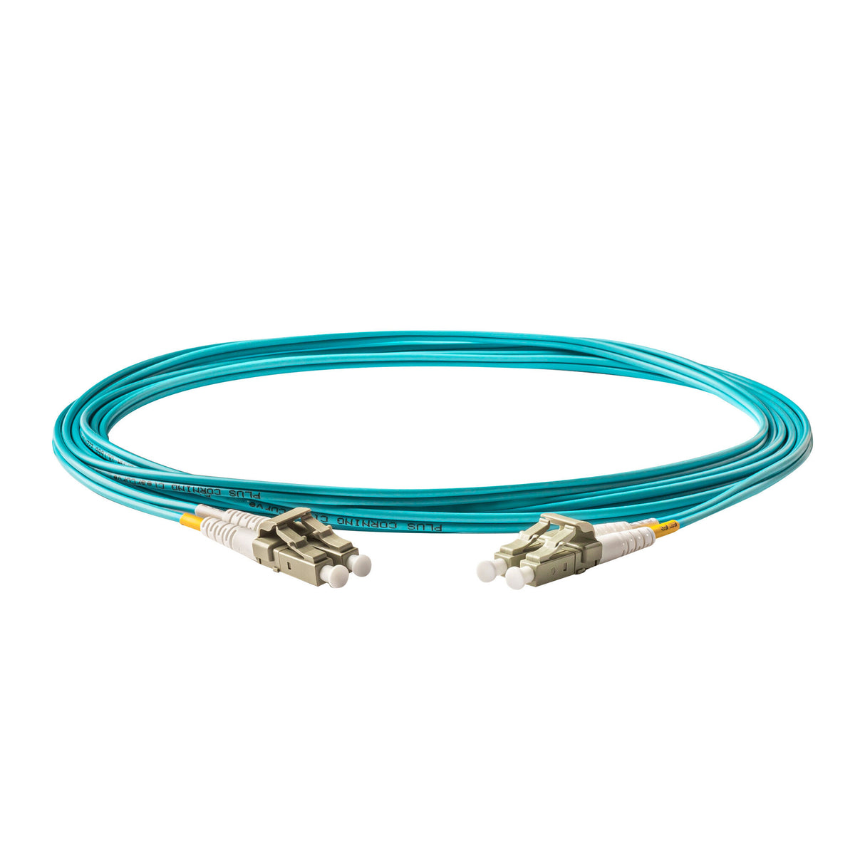 0.2dB LC/UPC to LC/UPC Multimode OM4 Duplex Fiber Patch Cable | Corning ClearCurve OM4 50 µm Laser-Optimized Fiber | Aqua OFNR Jacket, Beige Connectors