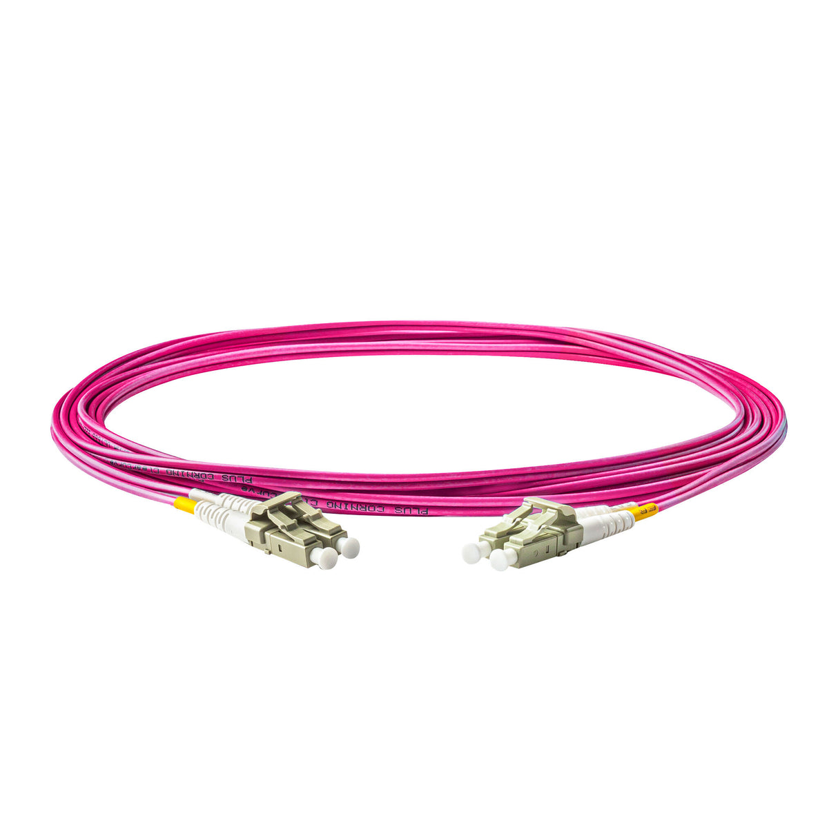 0.2dB LC/UPC to LC/UPC Multimode OM4 Duplex Fiber Patch Cable | Corning ClearCurve OM4 50 µm Laser-Optimized Fiber | Magenta OFNR Jacket, Beige Connectors