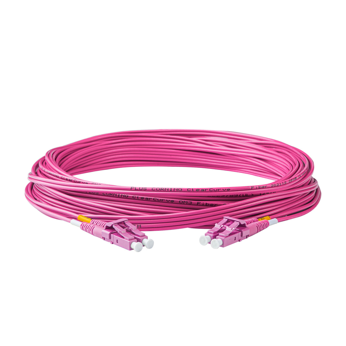Ultra Low Loss 0.1dB LC/UPC to LC/UPC Multimode OM4 Duplex Fiber Patch Cable | Corning ClearCurve OM4 50 µm Laser-Optimized Fiber | Magenta OFNR Jacket, Magenta Connectors