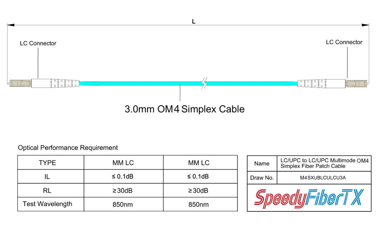 Ultra Low Loss 0.1dB LC/UPC to LC/UPC Multimode OM4 Simplex Fiber Patch Cable | Corning ClearCurve OM4 50 µm Laser-Optimized Fiber | Aqua LSZH Jacket, Beige Connectors
