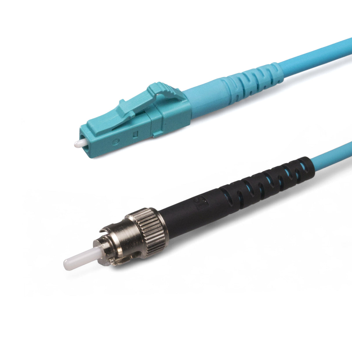 SpeedyFiberTX LC/UPC to ST/UPC Multimode OM4 Simplex Fiber Patch Cable | Corning ClearCurve OM4 50 µm Laser-Optimized Fiber | Aqua Jacket ,Aqua Connectors