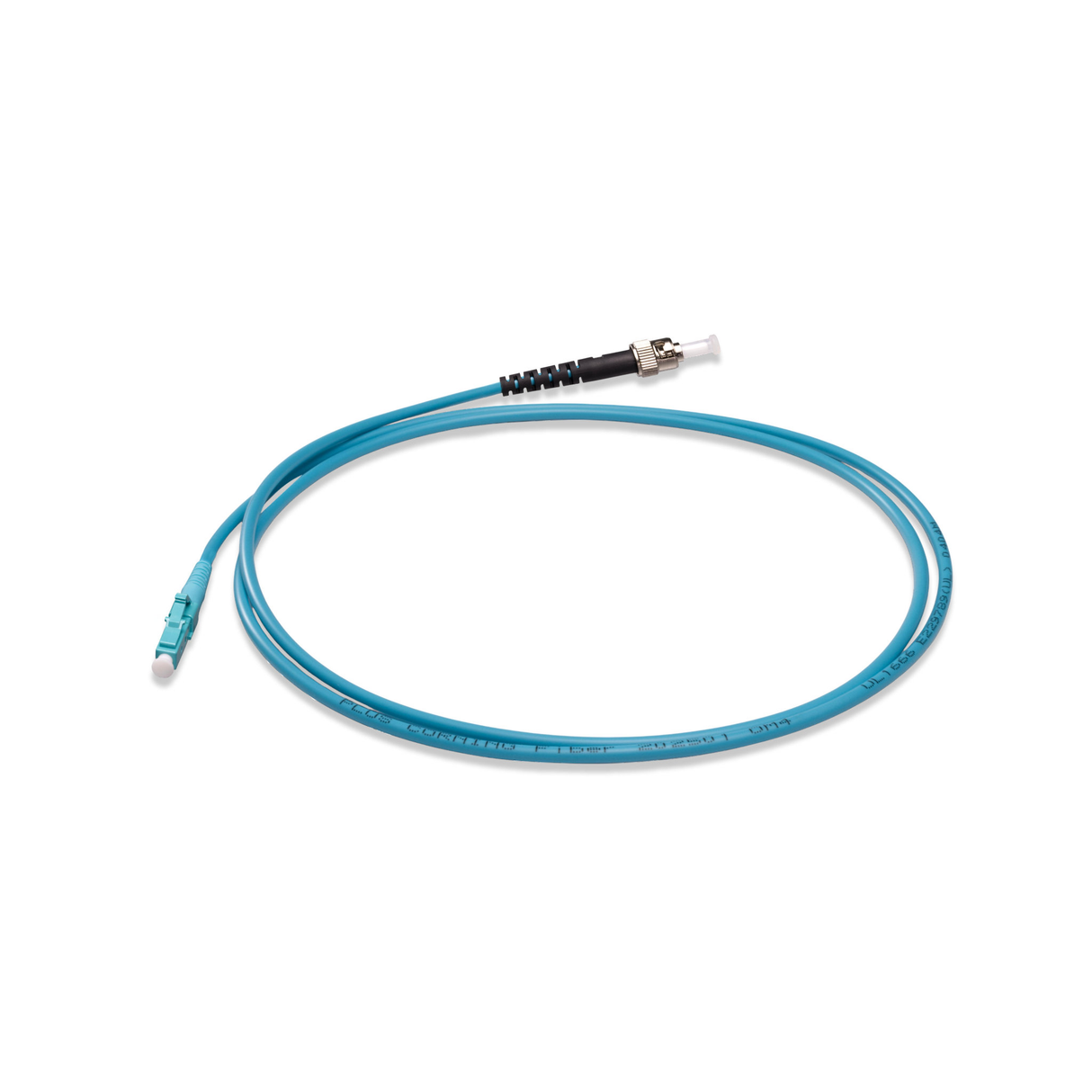TAA Compliant Fiber Patch Cable | 0.2dB LC/UPC to ST/UPC Multimode OM4 Simplex | Corning ClearCurve OM4 50 µm Laser-Optimized Fiber | Aqua OFNP Jacket, Aqua Connectors