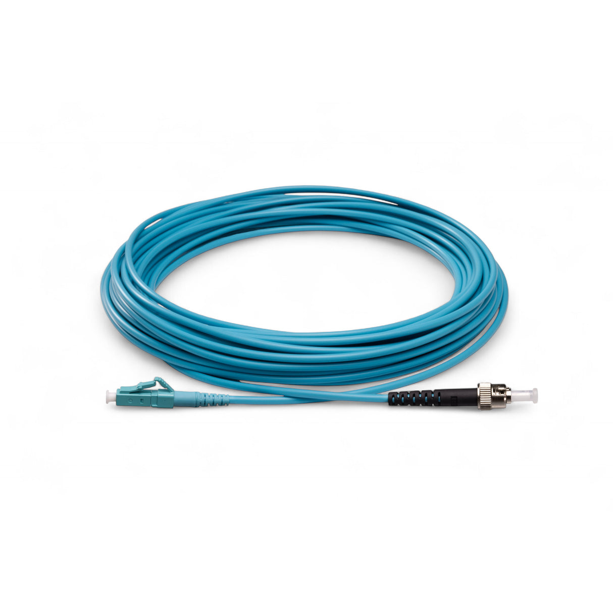 TAA Compliant Fiber Patch Cable | 0.2dB LC/UPC to ST/UPC Multimode OM4 Simplex | Corning ClearCurve OM4 50 µm Laser-Optimized Fiber | Aqua OFNP Jacket, Aqua Connectors