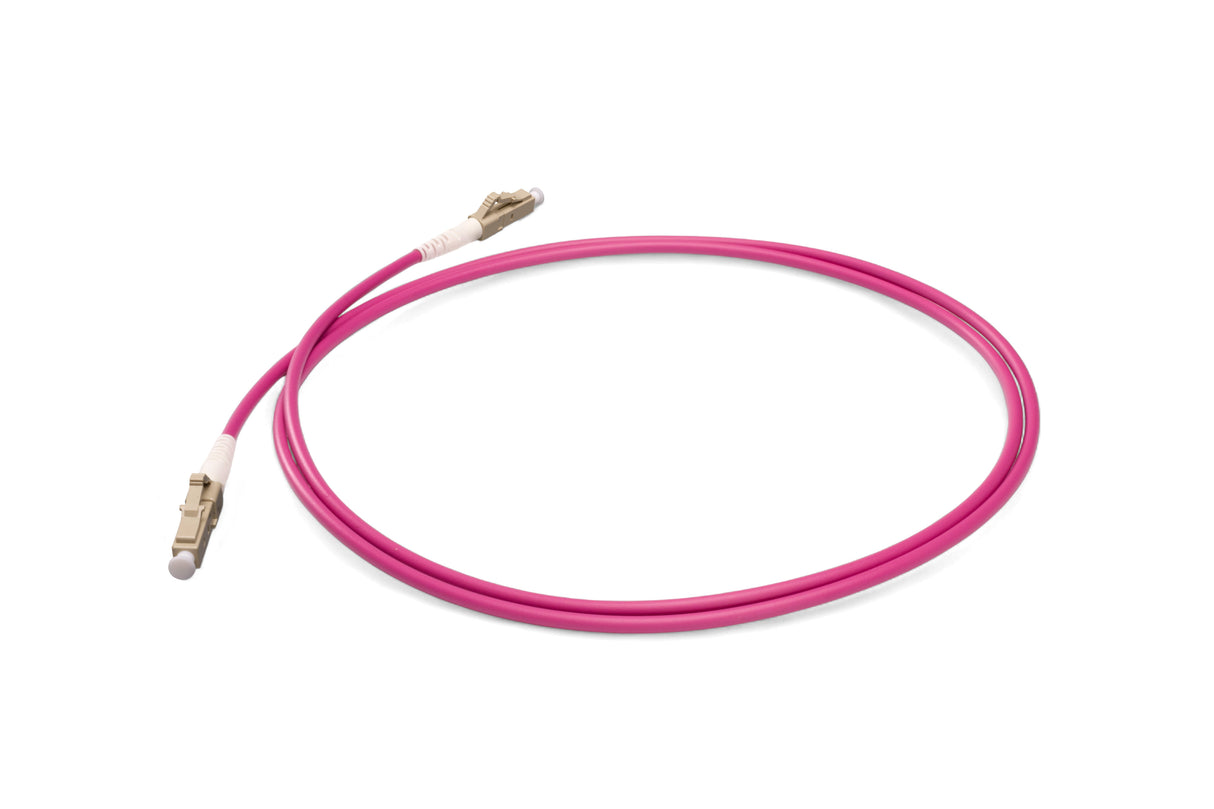 0.2dB LC/UPC to LC/UPC Multimode OM4 Simplex Fiber Patch Cable | Corning ClearCurve OM4 50 µm Laser-Optimized Fiber | Magenta OFNR Jacket, Beige Connectors