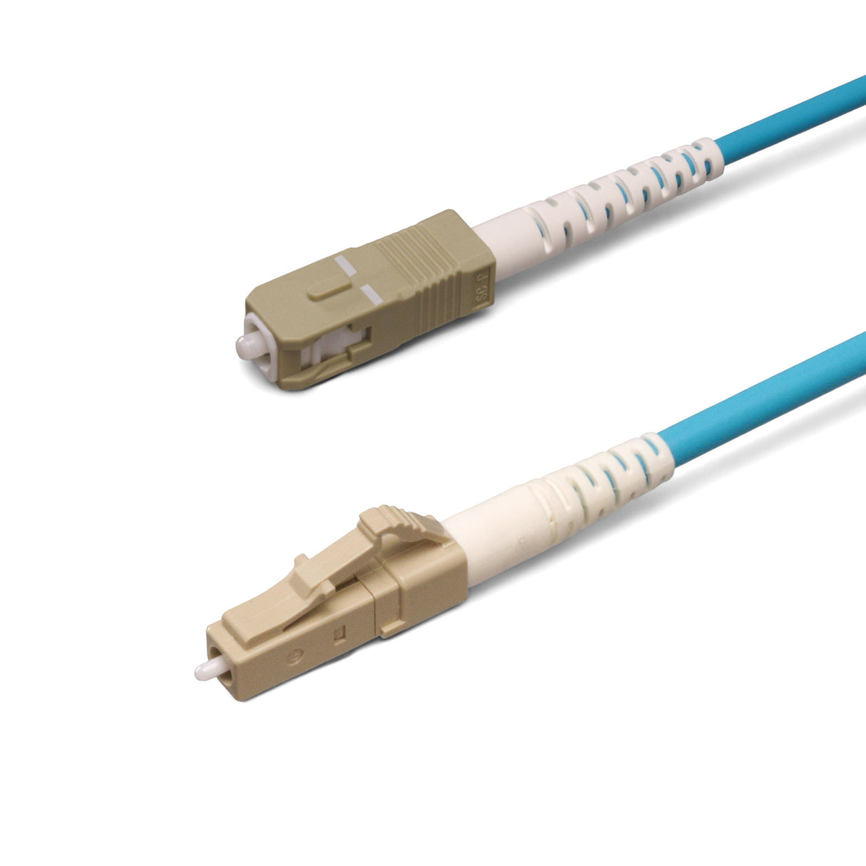 SpeedyFiberTX LC/UPC to SC/UPC Multimode OM4 Simplex Fiber Patch Cable | Corning ClearCurve OM4 50 µm Laser-Optimized Fiber | Aqua Jacket ,Beige Connectors