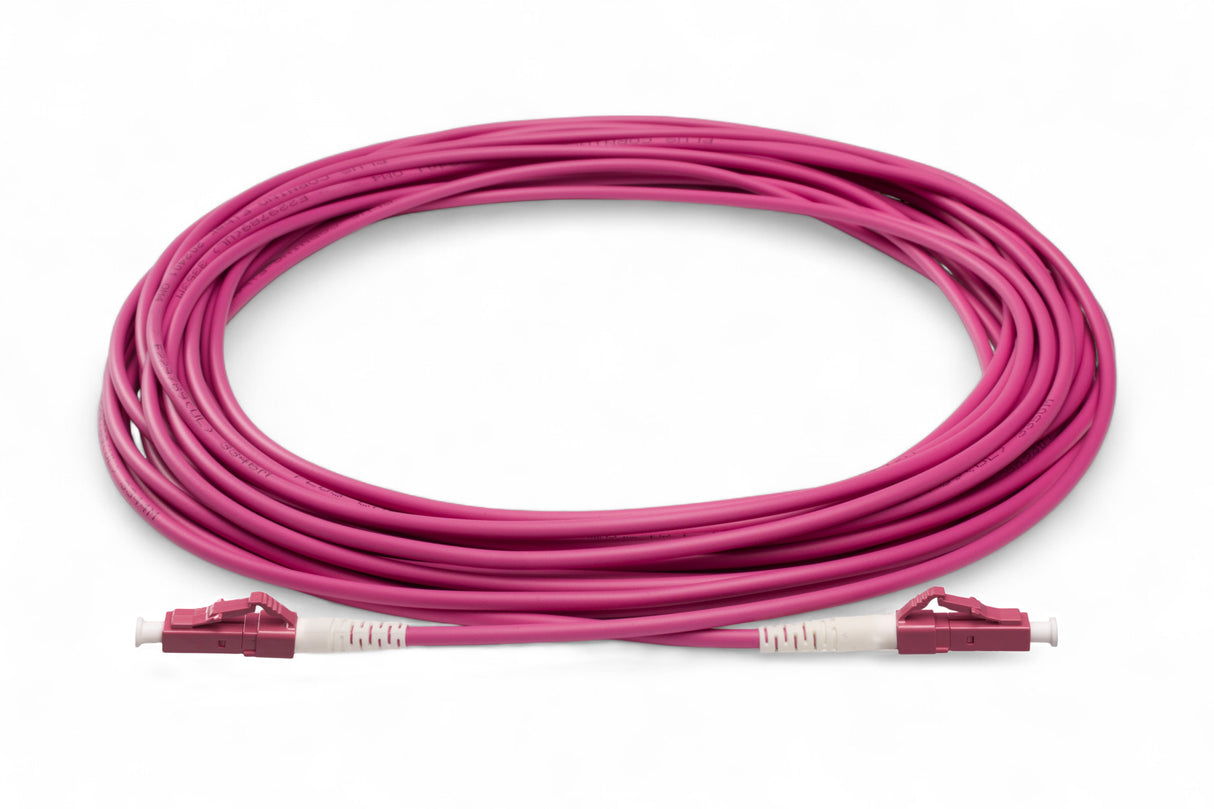 0.2dB LC/UPC to LC/UPC Multimode OM4 Simplex Fiber Patch Cable | Corning ClearCurve OM4 50 µm Laser-Optimized Fiber | Magenta LSZH Jacket, Magenta Connectors
