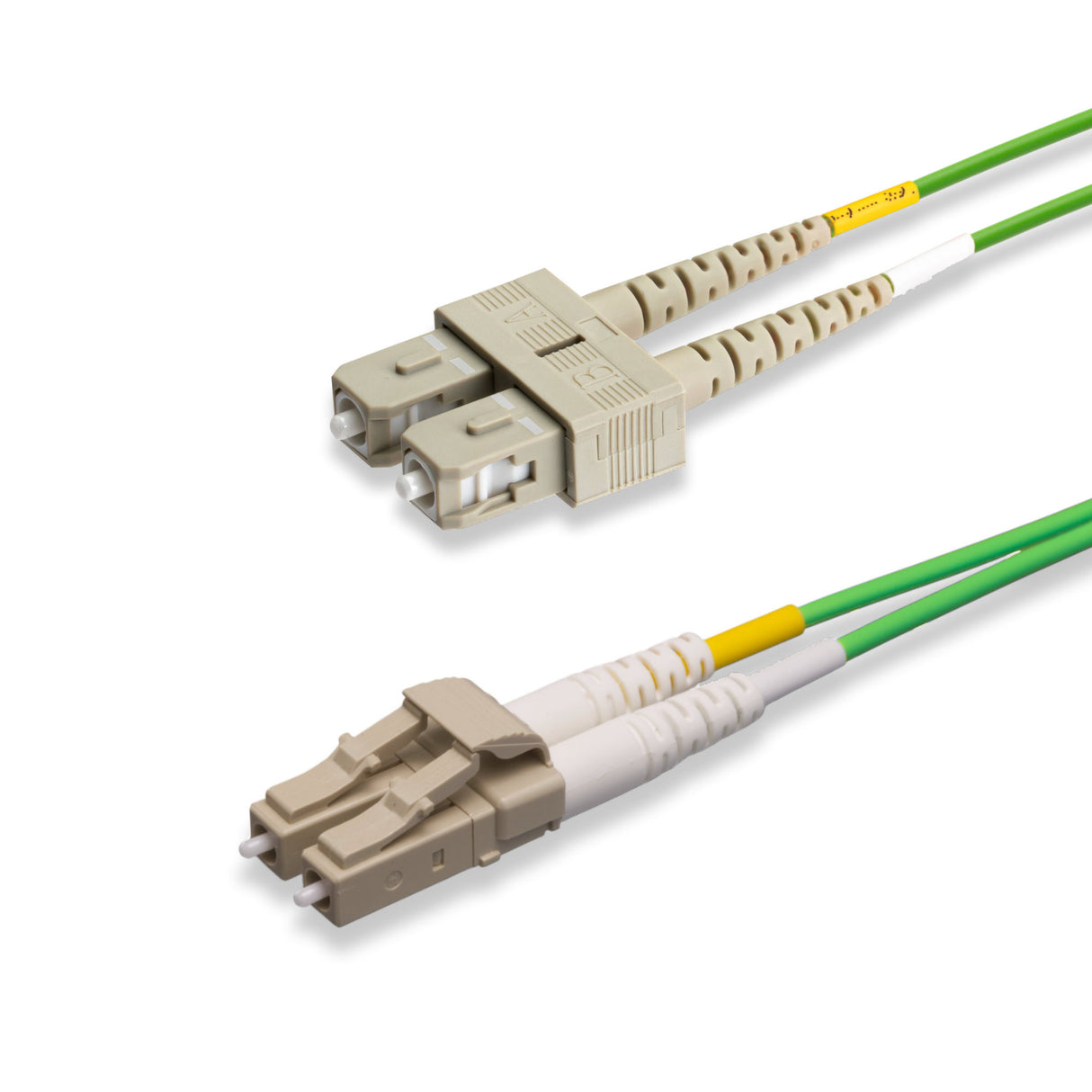 0.2dB LC/UPC to SC/UPC Multimode OM5 Duplex Fiber Patch Cable | OM5 50 µm Laser-Optimized Fiber | Lime Green OFNR Jacket, Beige Connectors