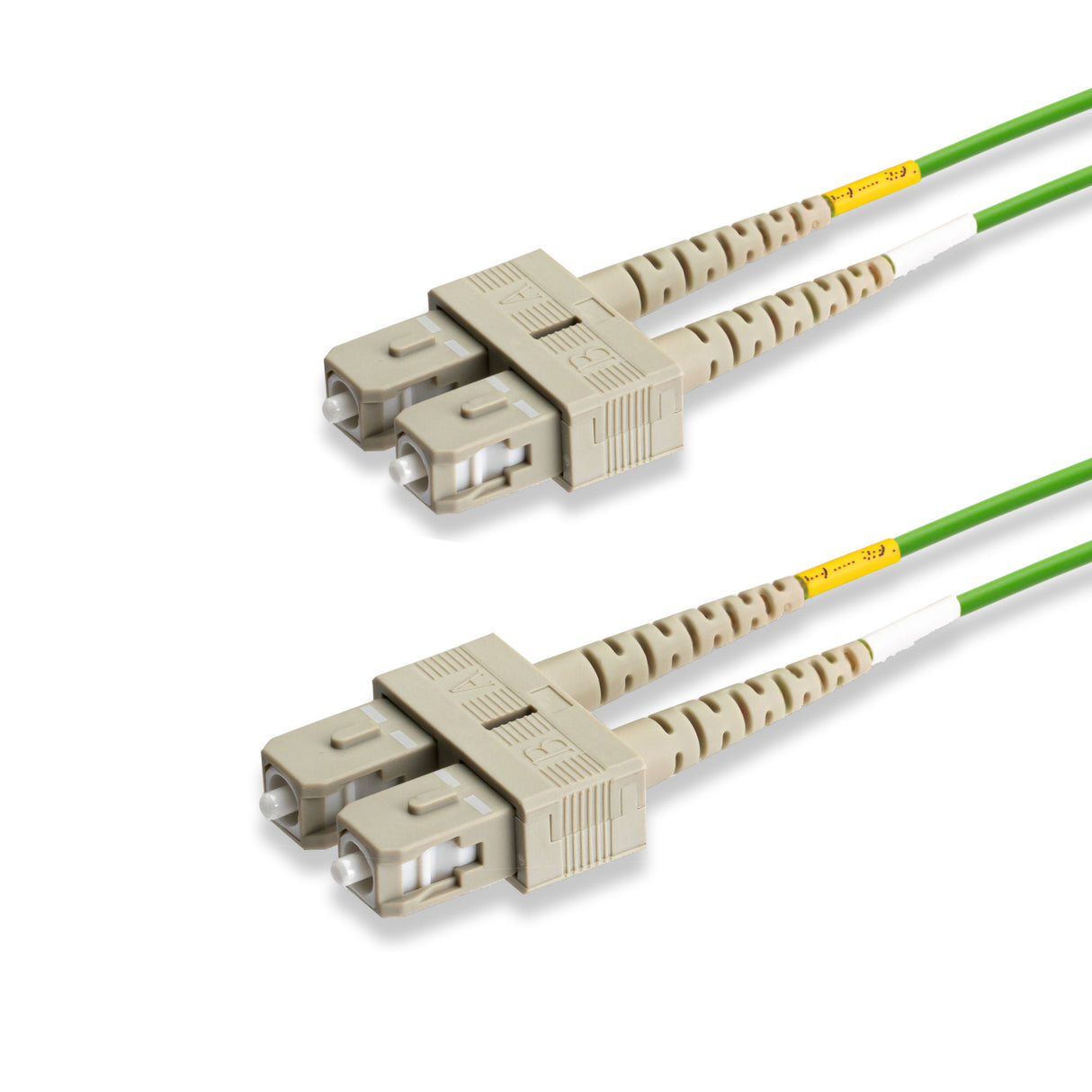 0.2dB SC/UPC to SC/UPC Multimode OM5 Duplex Fiber Patch Cable | OM5 50 µm Laser-Optimized Fiber | Lime Green OFNR Jacket, Beige Connectors