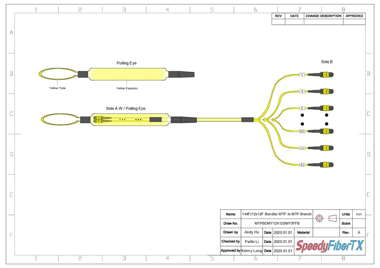 144-Fiber Elite Non-Pinned MTP/APC to Non-Pinned MTP/APC Trunk Cable | Corning SMF-28 Ultra Single-mode Optical Fiber | OS1/OS2 Compatible | Type B, Yellow MTP Connector, Yellow OFNP Cable Jacket