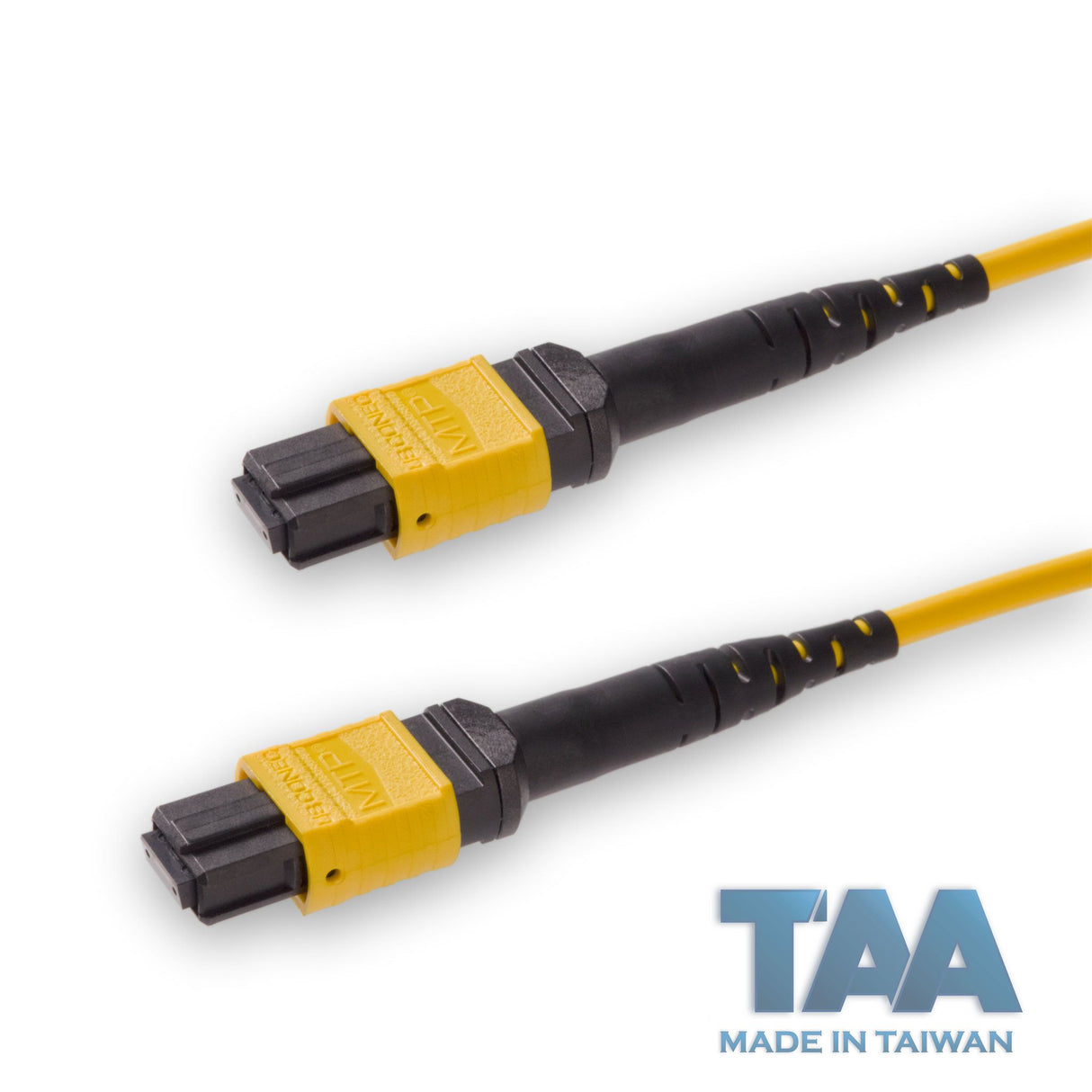 TAA Compliant | 12-Fiber Elite Non-Pinned MTP/APC to Non-Pinned MTP/APC Jumper Cable | Corning SMF-28 Ultra Single-mode Optical Fiber | OS1/OS2 Compatible | Type B, Yellow MTP Connector, Yellow OFNP Cable Jacket