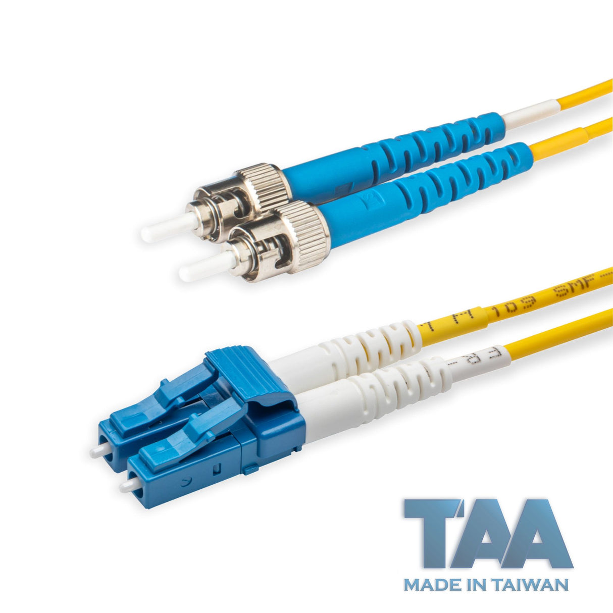 TAA Compliant Fiber Patch Cable | 0.2dB LC/UPC to ST/UPC Single-mode Duplex | Corning SMF-28 Ultra Fiber | OS1/OS2 Compatible | OFNP Jacket