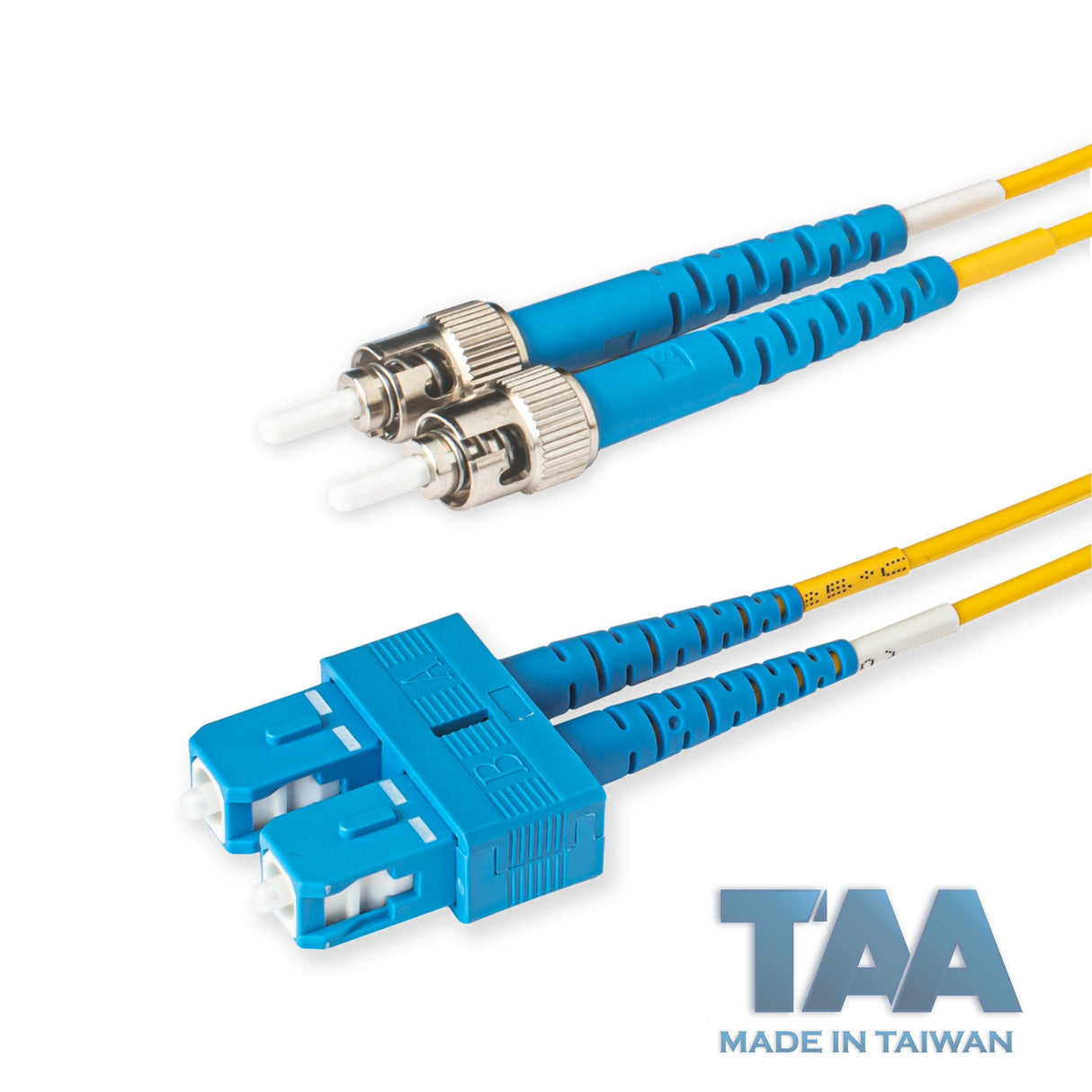 TAA Compliant Fiber Patch Cable | 0.2dB SC/UPC to ST/UPC Single-mode Duplex | Corning SMF-28 Ultra Fiber | OS1/OS2 Compatible | OFNP Jacket