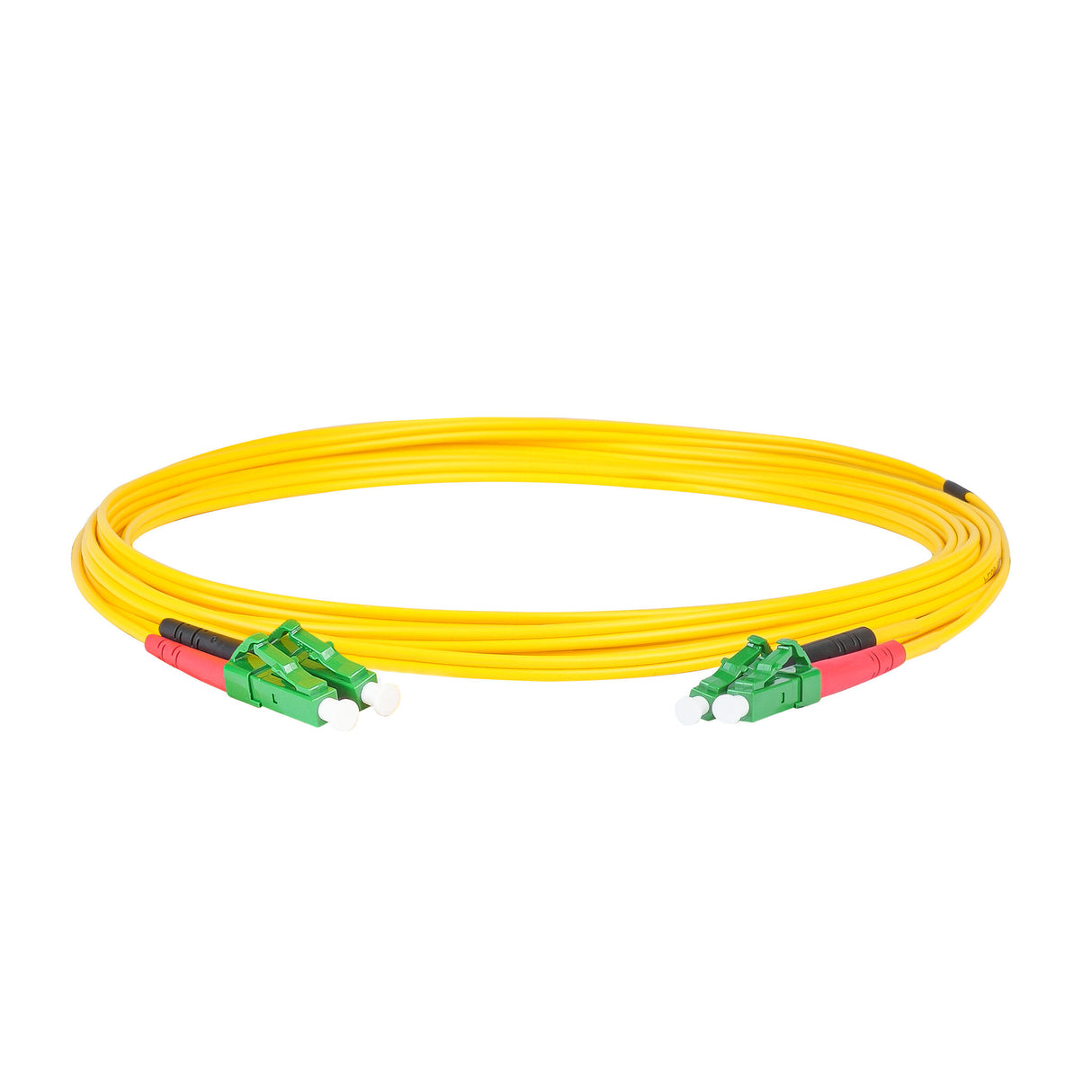 0.2dB LC/APC to LC/APC Single-mode Duplex Fiber Patch Cable | Corning SMF-28 Ultra Fiber | Red and Black Boots | OS1/OS2 Compatible | OFNR Jacket