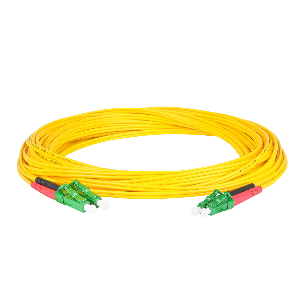 0.2dB LC/APC to LC/APC Single-mode Duplex Fiber Patch Cable | Corning SMF-28 Ultra Fiber | Red and Black Boots | OS1/OS2 Compatible | OFNR Jacket