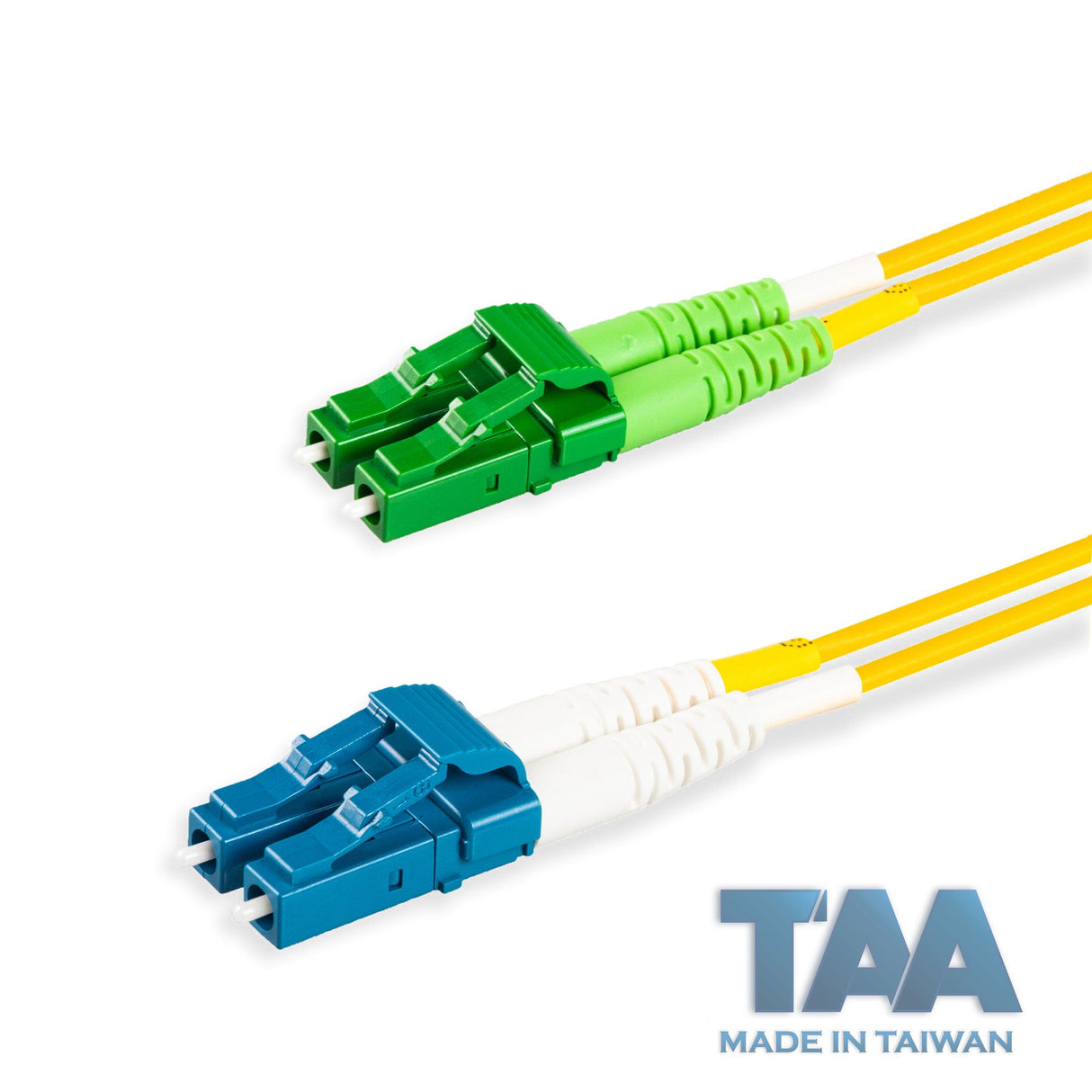 TAA Compliant Fiber Patch Cable | 0.2dB LC/APC to LC/UPC Single-mode Duplex | Corning SMF-28 Ultra Fiber | OS1/OS2 Compatible | OFNP Jacket
