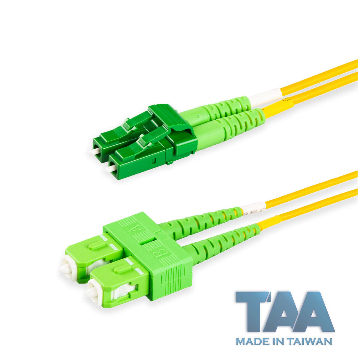 TAA Compliant Fiber Patch Cable | 0.2dB LC/APC to SC/APC Single-mode Duplex | Corning SMF-28 Ultra Fiber | OS1/OS2 Compatible | OFNR Jacket