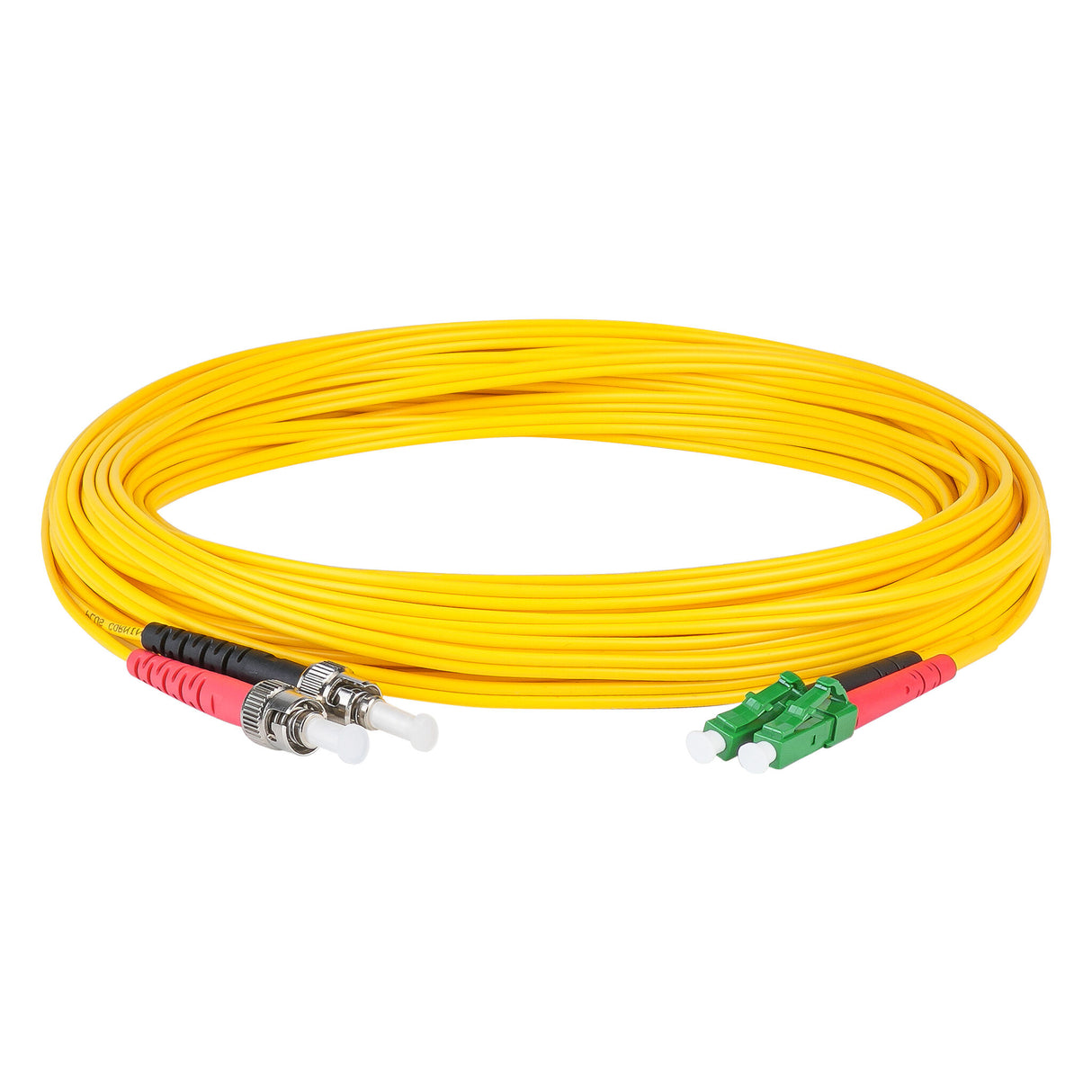 0.2dB LC/APC to ST/UPC Single-mode Duplex Fiber Patch Cable | Corning SMF-28 Ultra Fiber | Red and Black Boots | OS1/OS2 Compatible | OFNR Jacket