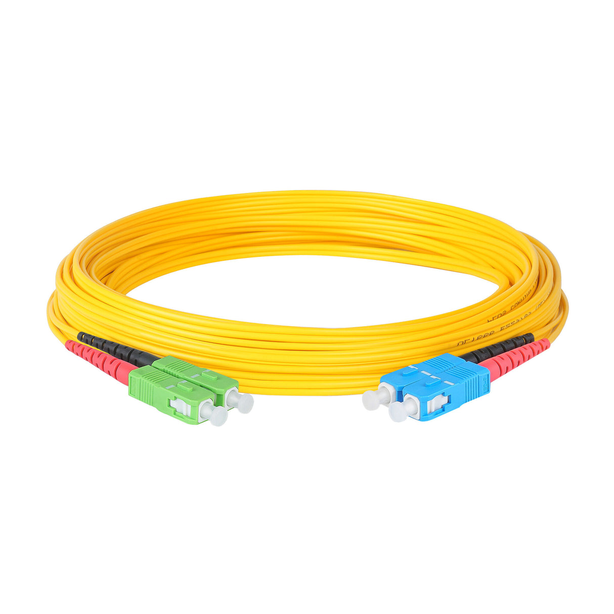 0.2dB SC/APC to SC/UPC Single-mode Duplex Fiber Patch Cable | Corning SMF-28 Ultra Fiber | Red and Black Boots | OS1/OS2 Compatible | OFNR Jacket