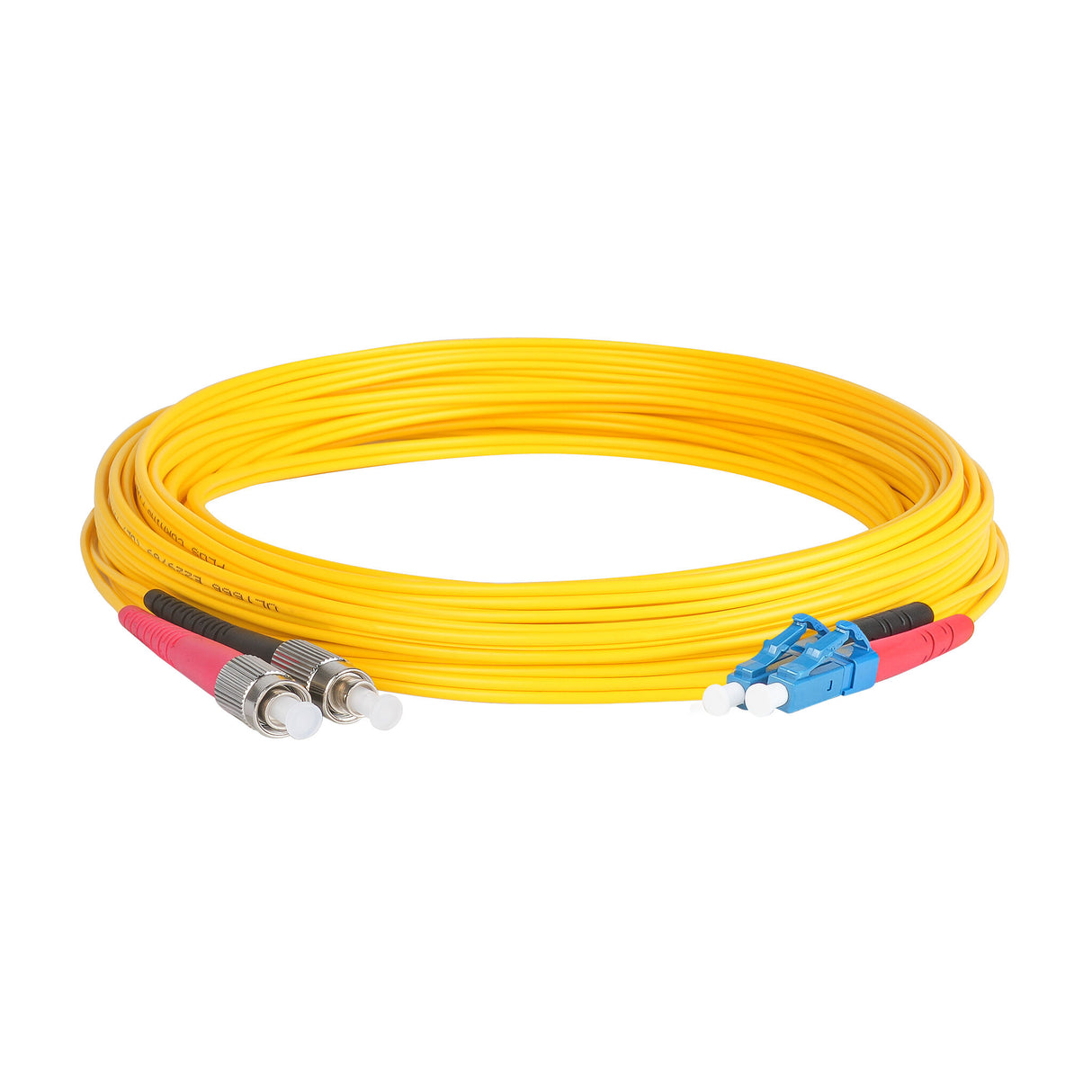 0.2dB FC/APC to LC/UPC Single-mode Duplex Fiber Patch Cable | Corning SMF-28 Ultra Fiber | Red and Black Boots | OS1/OS2 Compatible | OFNR Jacket