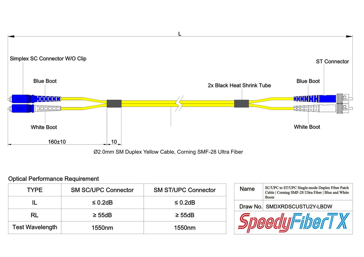 TAA Compliant Fiber Patch Cable | 0.2dB SC/UPC to ST/UPC Single-mode Duplex | Corning SMF-28 Ultra Fiber | OS1/OS2 Compatible | OFNP Jacket