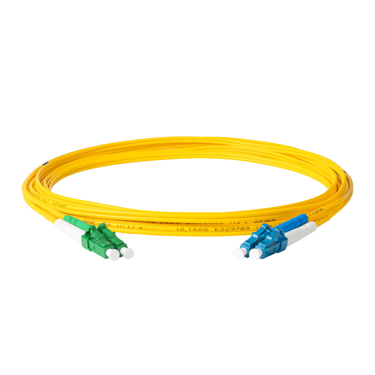 TAA Compliant Fiber Patch Cable | 0.2dB LC/APC to LC/UPC Single-mode Duplex | Corning SMF-28 Ultra Fiber | OS1/OS2 Compatible | OFNP Jacket
