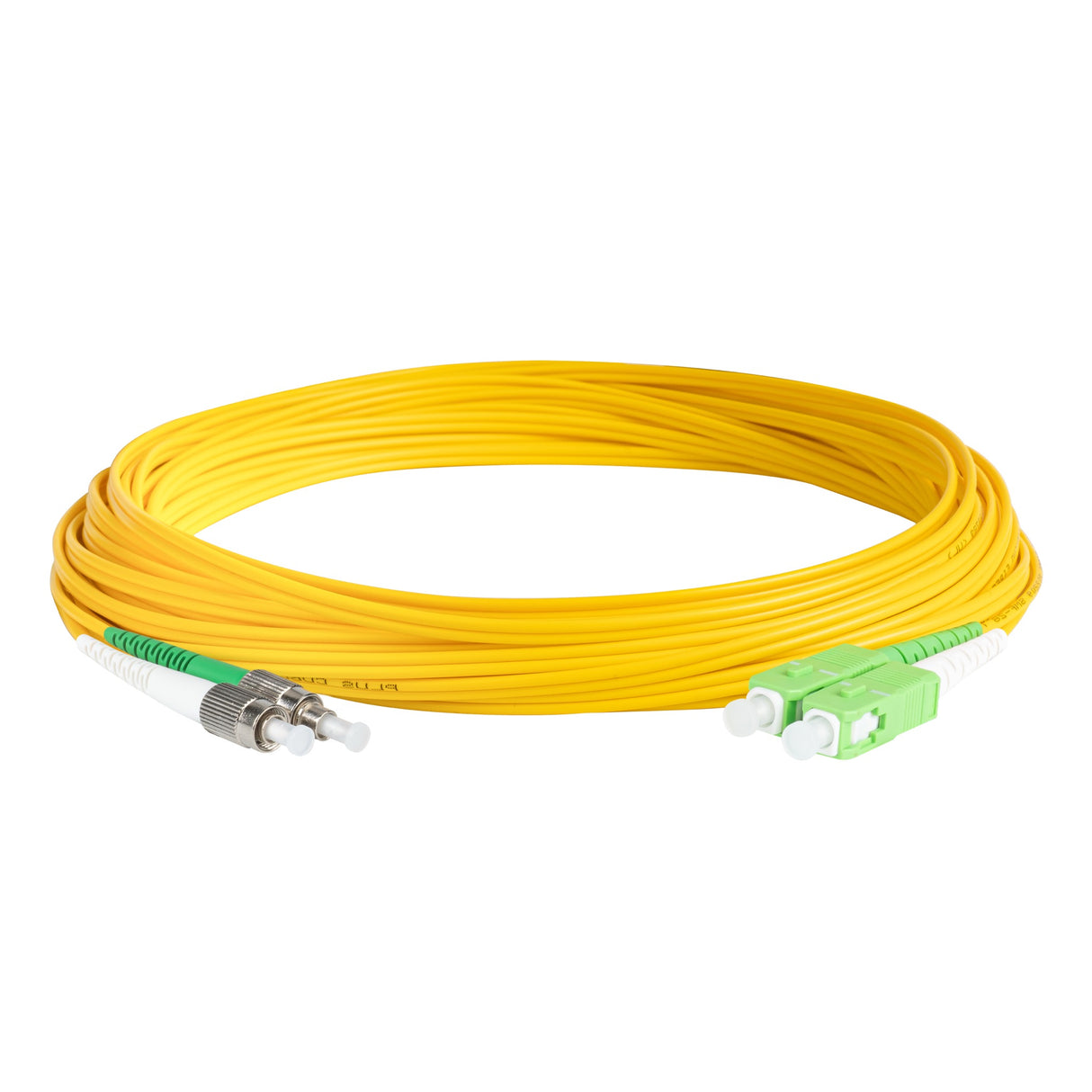 Ultra Low Loss 0.1dB SC/APC to FC/APC Single-mode Duplex Fiber Patch Cable | Corning SMF-28 Ultra Fiber | Green and White Boots | OS1/OS2 Compatible | OFNR Jacket