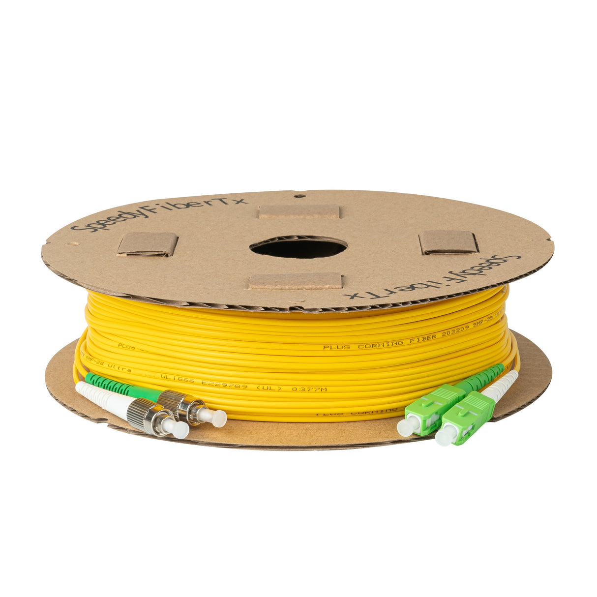 Ultra Low Loss 0.1dB SC/APC to FC/APC Single-mode Duplex Fiber Patch Cable | Corning SMF-28 Ultra Fiber | Green and White Boots | OS1/OS2 Compatible | OFNR Jacket