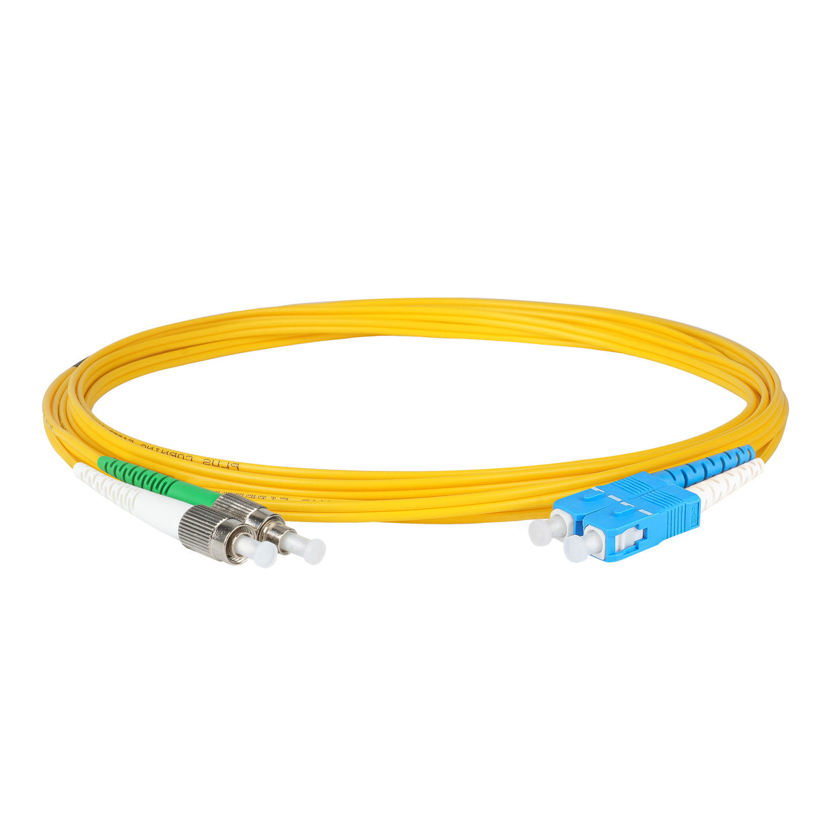 0.2dB FC/APC to SC/UPC Single-mode Duplex Fiber Patch Cable | Corning SMF-28 Ultra Fiber | Green, Blue and White Boots | OS1/OS2 Compatible | OFNR Jacket