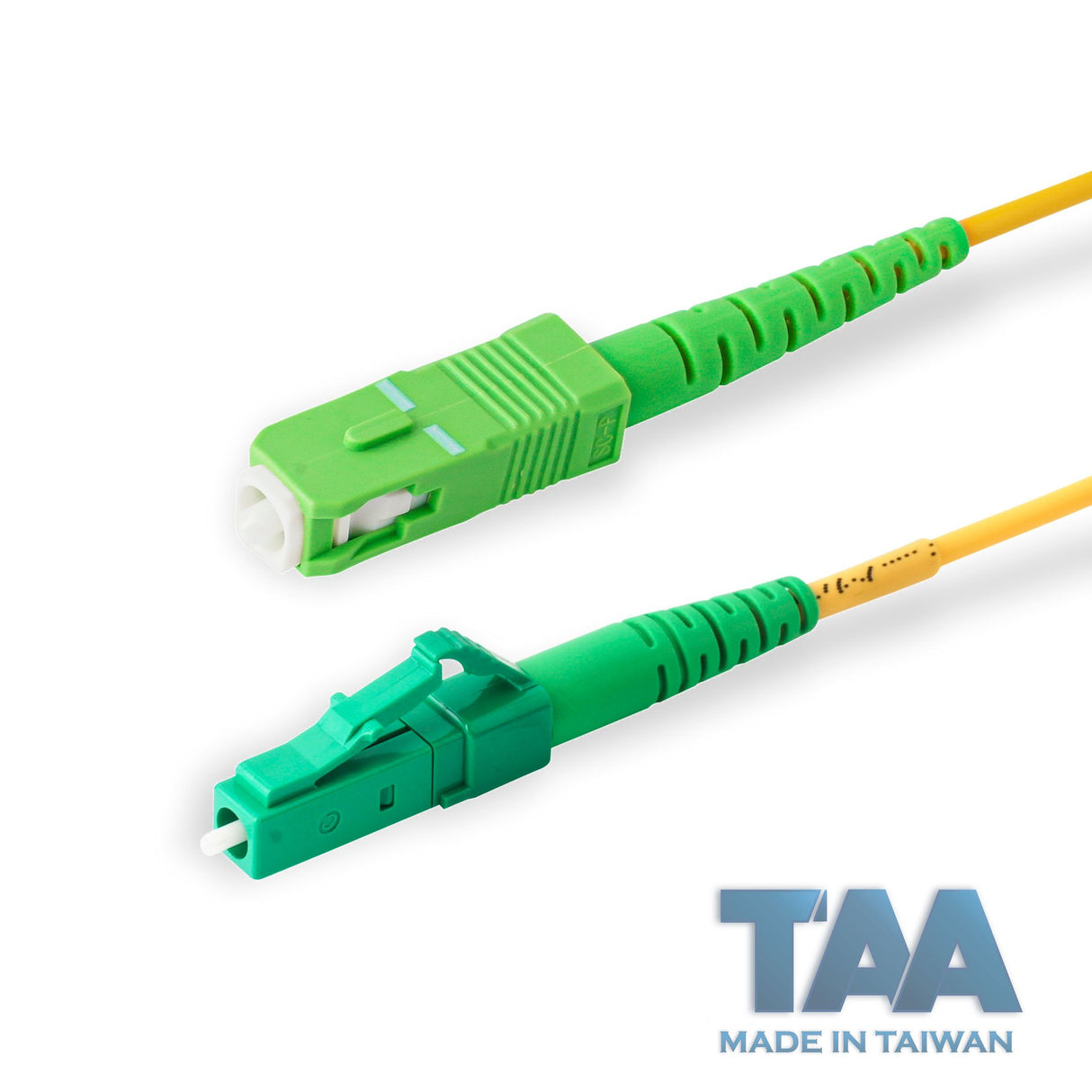 TAA Compliant Fiber Patch Cable | 0.2dB LC/APC to SC/APC Single-mode Simplex | Corning SMF-28 Ultra Fiber | OS1/OS2 Compatible | OFNR Jacket