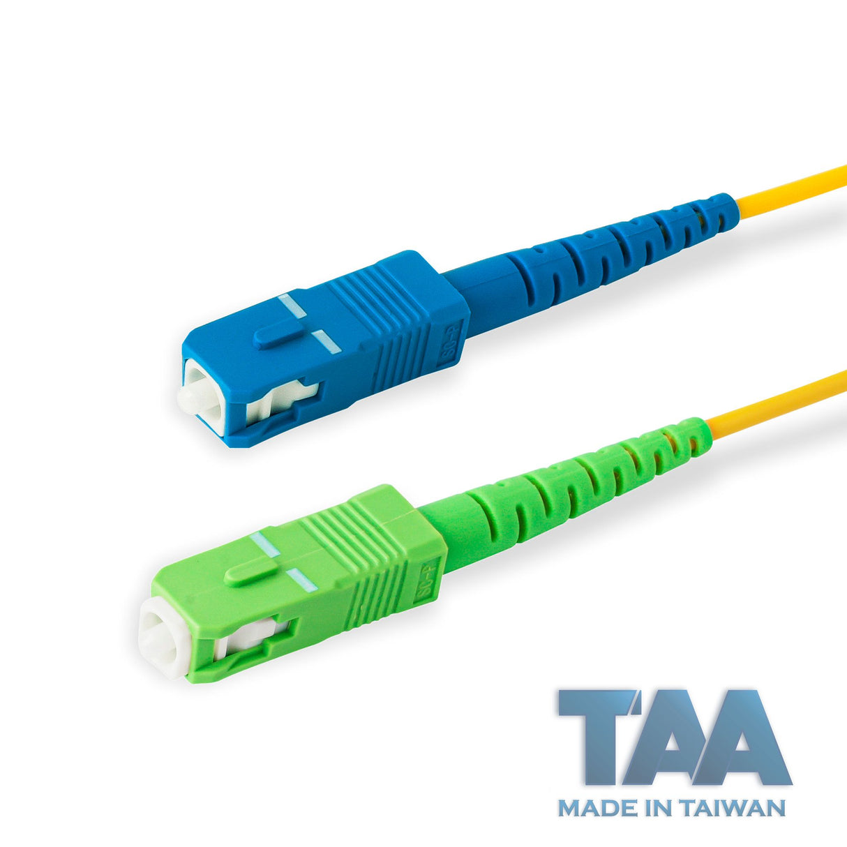 TAA Compliant Fiber Patch Cable | 0.2dB SC/APC to SC/UPC Single-mode Simplex | Corning SMF-28 Ultra Fiber | OS1/OS2 Compatible | OFNP Jacket