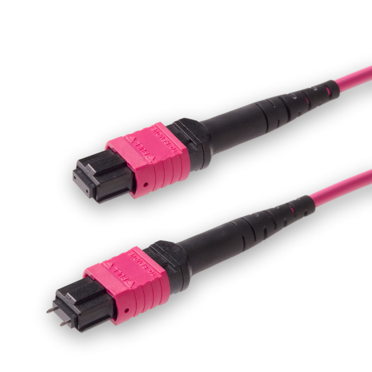 12-Fiber Low Loss Pinned MPO/UPC to Non-Pinned MPO/UPC Jumper Cable | Corning ClearCurve OM4 Multimode Optical Fiber | Type A, Magenta MPO Connector, Magenta OFNP Cable Jacket