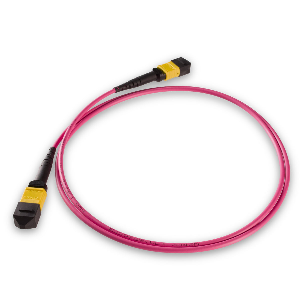 8-Fiber Low Loss Non-Pinned MPO/APC to Non-Pinned MPO/APC Jumper Cable | Corning ClearCurve OM4 Multimode Optical Fiber | Type B, Yellow MPO Connector, Magenta LSZH Cable Jacket