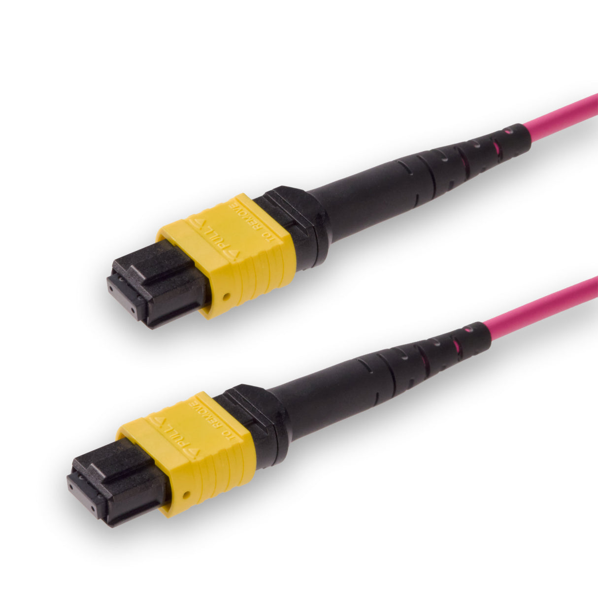 8-Fiber Low Loss Non-Pinned MPO/APC to Non-Pinned MPO/APC Jumper Cable | Corning ClearCurve OM4 Multimode Optical Fiber | Type B, Yellow MPO Connector, Magenta LSZH Cable Jacket