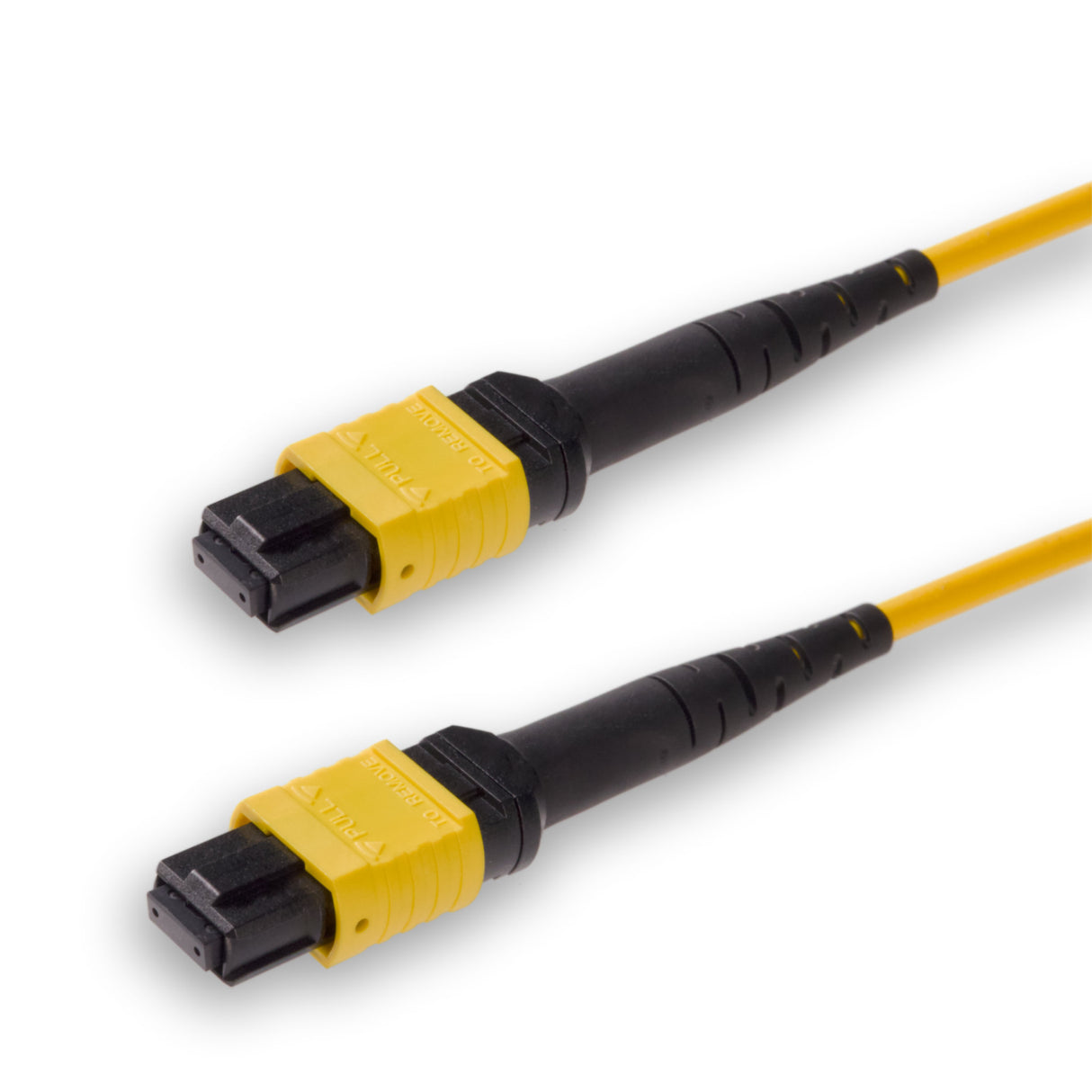 12-Fiber Low Loss Non-Pinned MPO/APC to Non-Pinned MPO/APC Jumper Cable | Corning SMF-28 Ultra Single-mode Optical Fiber | OS1/OS2 Compatible | Type A, Yellow MPO Connector, Yellow OFNP Cable Jacket