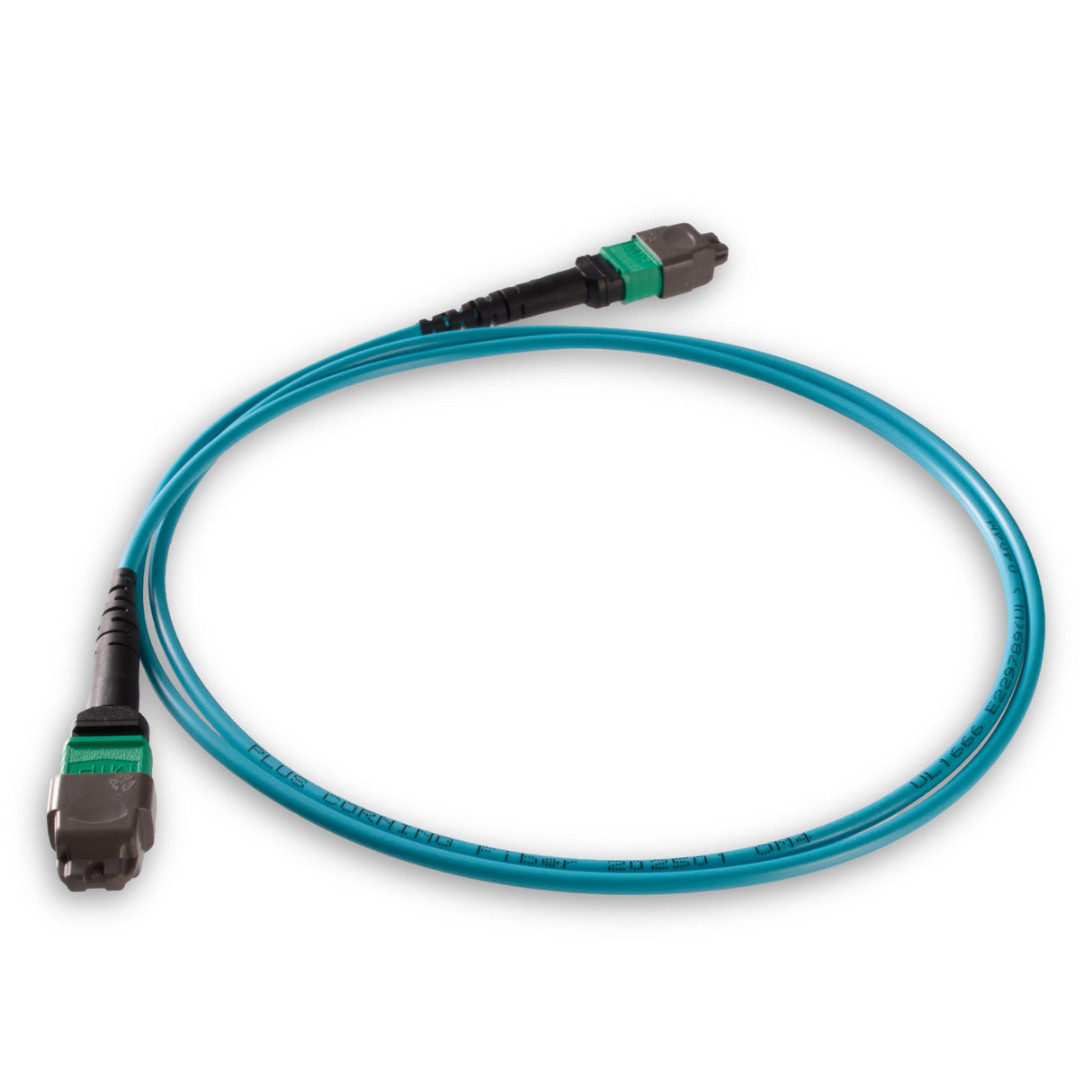 16-Fiber Elite Pinned MTP/APC to Pinned MTP/APC Jumper Cable | Corning ClearCurve OM4 Multimode Optical Fiber | Crossover, Green MTP Connector, Aqua OFNP Cable Jacket